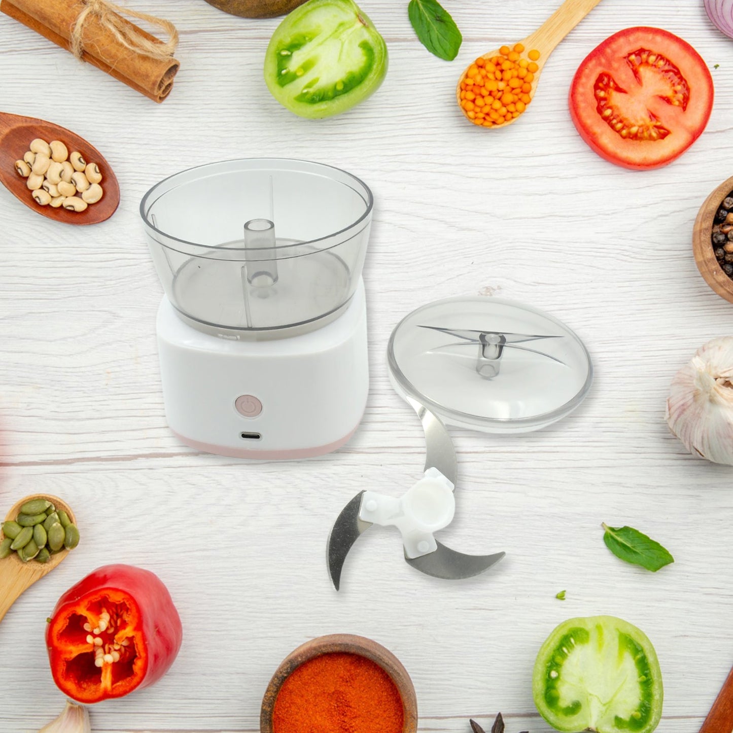 Portable Mini Food Processor Chopper Electric Veggie Chopper 3 Blades With Charching Cable Type C, Vegetable Chopper, Garlic Chopper Food Grinder for Chopping Ginger, Pepper Chili, Onion, Fruit, Meat - Springkart 