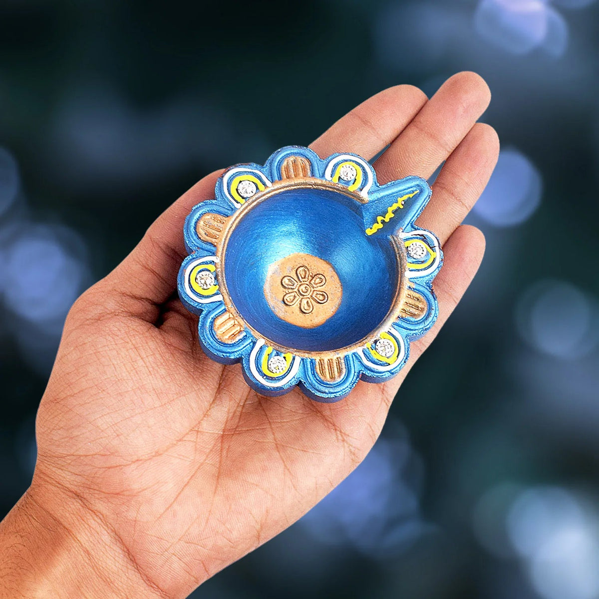 Decorative Hand Painted Clay Puja Diya for Diwali Handmade Diya (6 Pcs Set) - Springkart 
