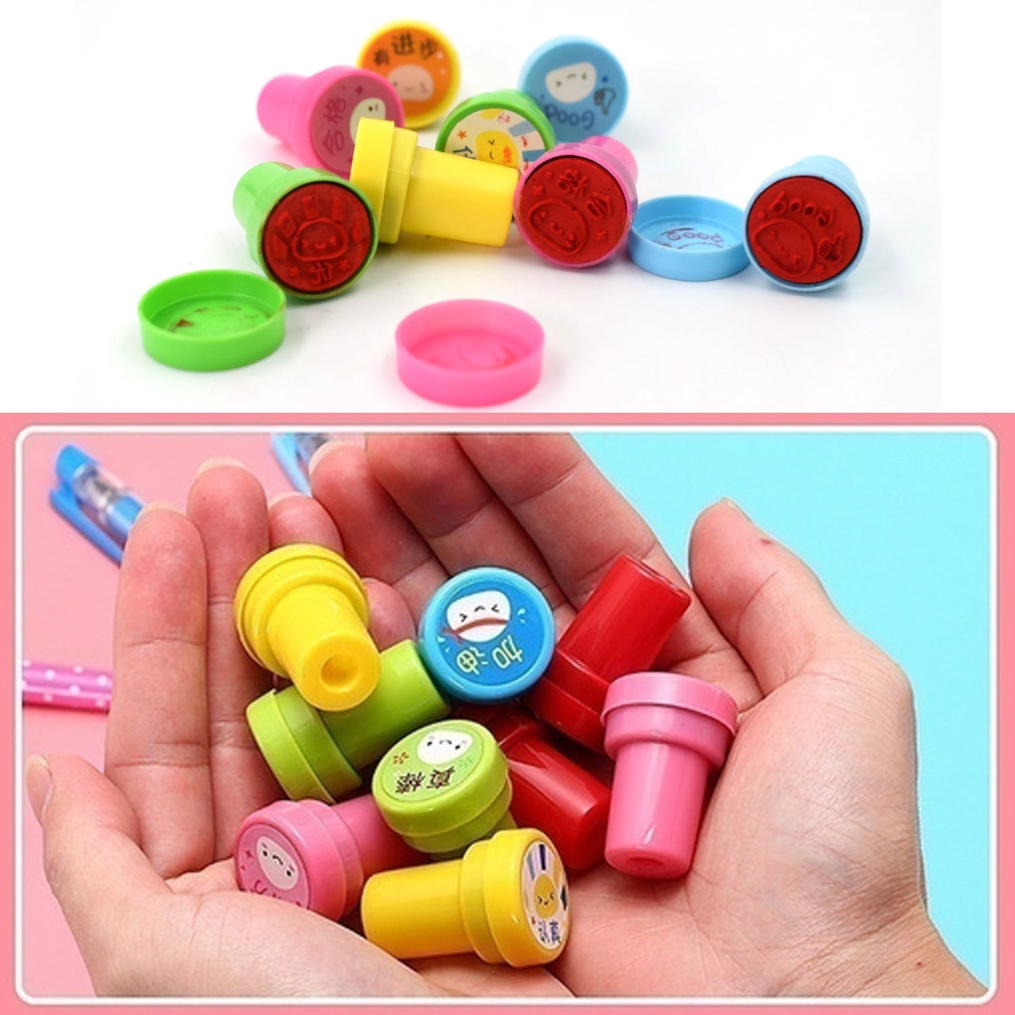 Emoticon Stamps 8 pieces in Round Shape Stamp for Kids Theme Stamps for School Craft & Prefect Gift for Teachers, Parents and Students (Multicolor) - Springkart 