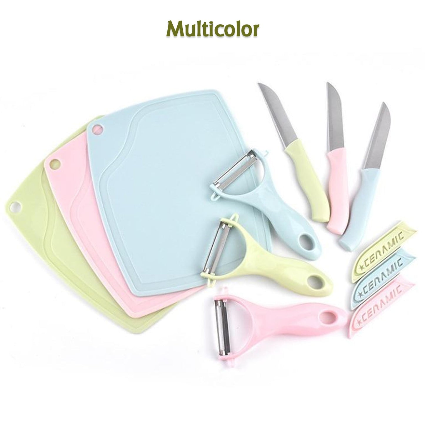 Plastic Kitchen Peeler - Green & Classic Stainless Steel 3-Piece Knife Set Combo - Springkart 