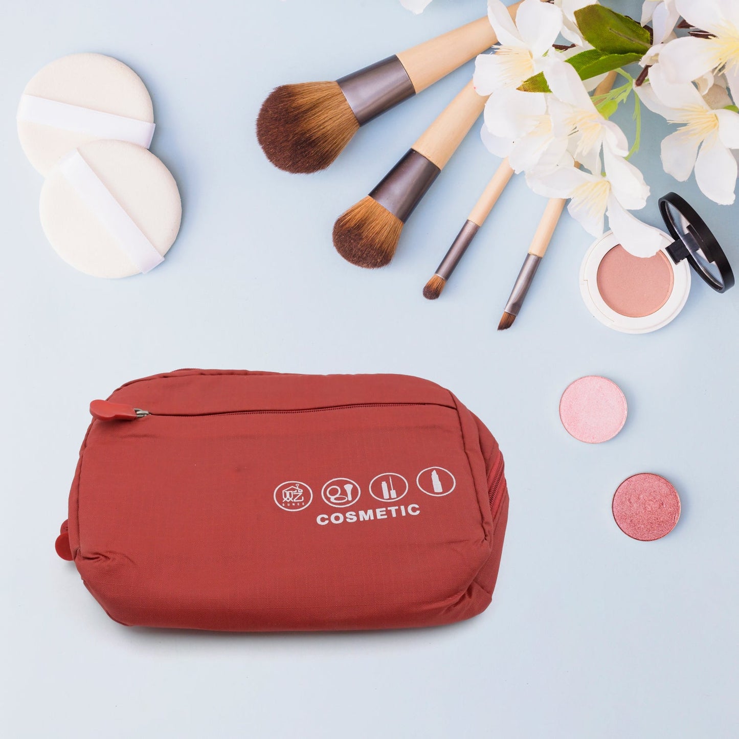 Portable wash bag with hook and multiple compartments