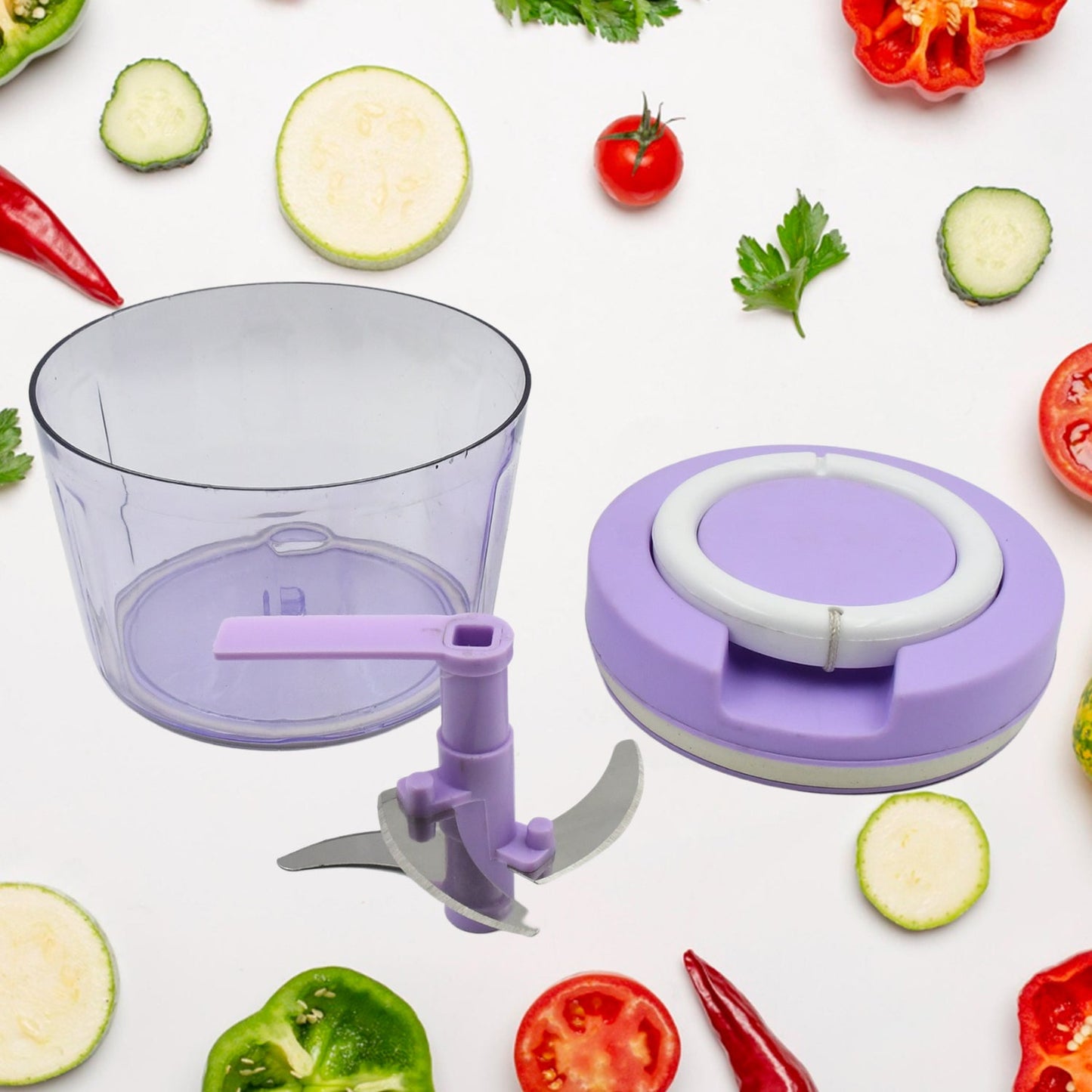 Miracle Ring Chopper, Quick Handy Chopper, Vegetable and Fruit Chopper With Lid | Chop in 10 Seconds | Mini Portable Food Processor for Kitchen with 3 Blades for Effortless Chopping of Onion, Veggies - Springkart 