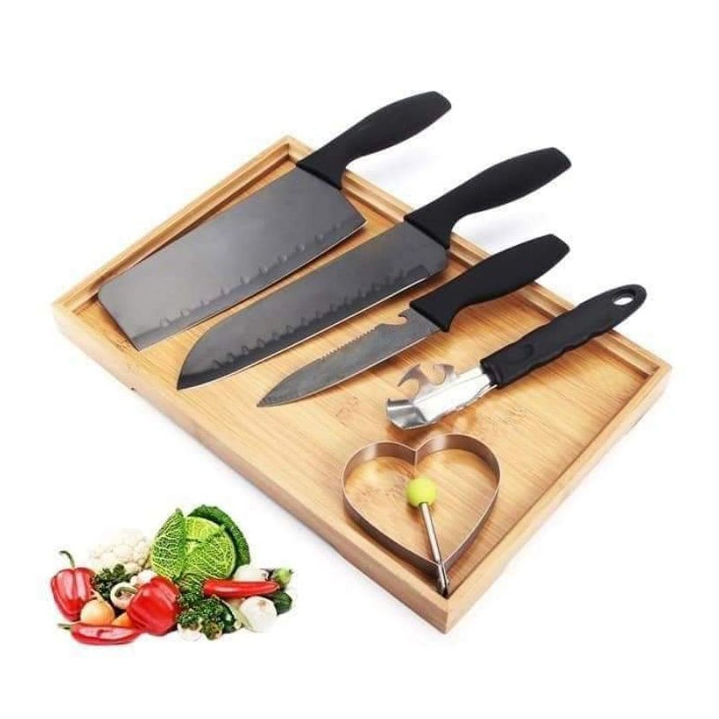 Stainless Steel Chef Knife Set, 5pc Kitchen Cutlery - Springkart 