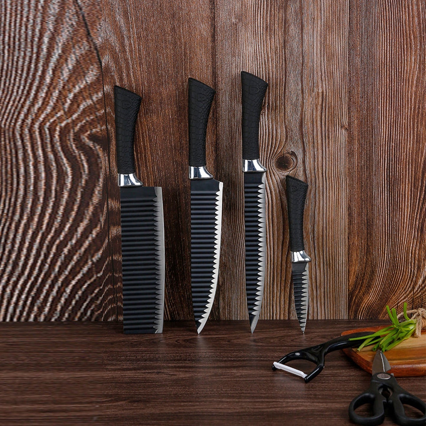 Stainless Steel Knife Set With Chef Peeler And Scissor (6 Pieces) - Springkart 