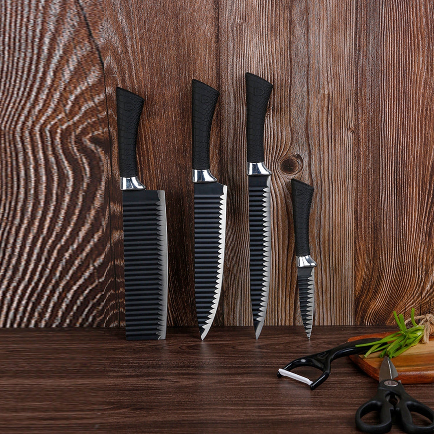 Stainless Steel Knife Set With Chef Peeler And Scissor (6 Pieces) - Springkart 