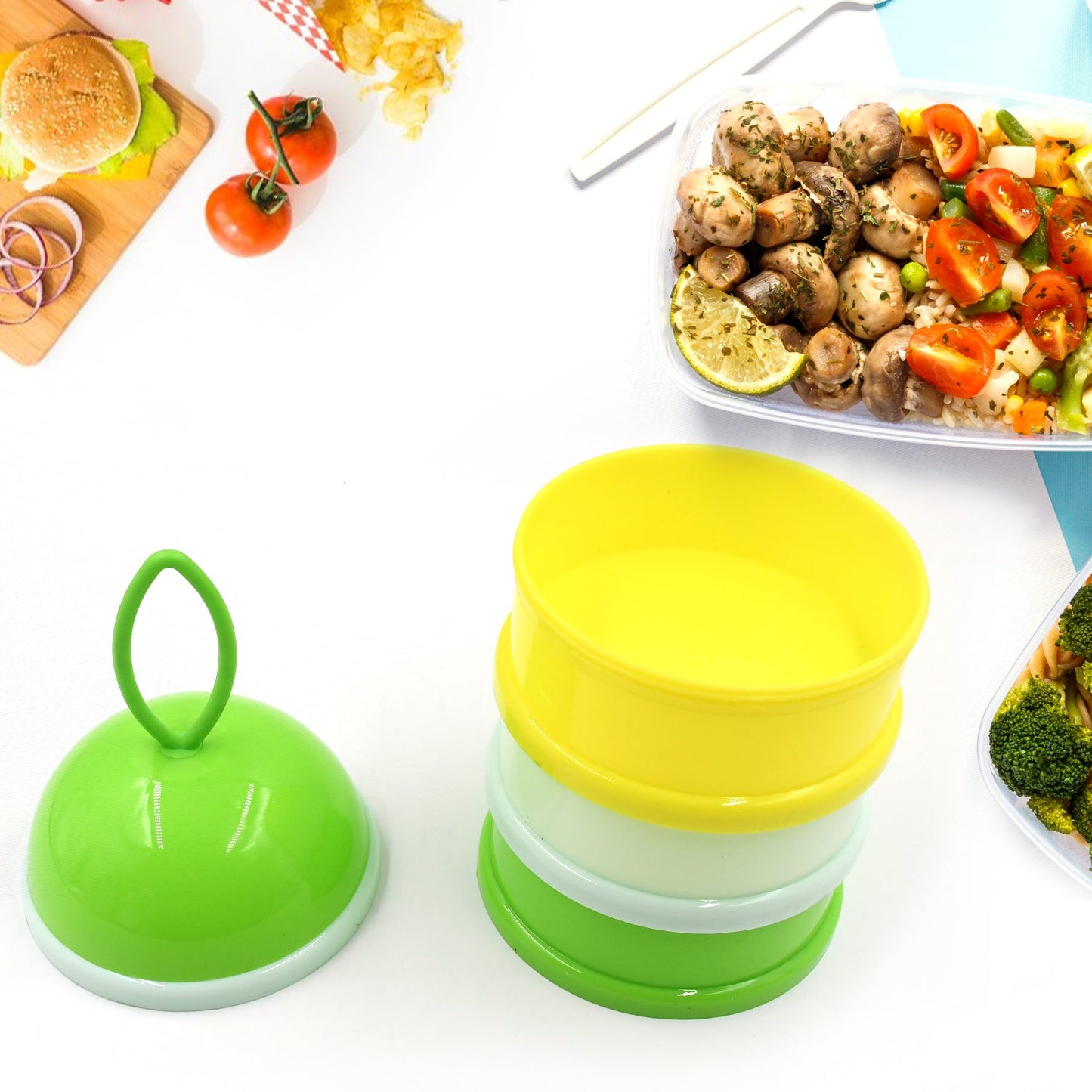 3 Layer Lunch Box Unique Design Bite Lunch Box With Liquid & Food Container Lunch Box (Green) - Springkart 