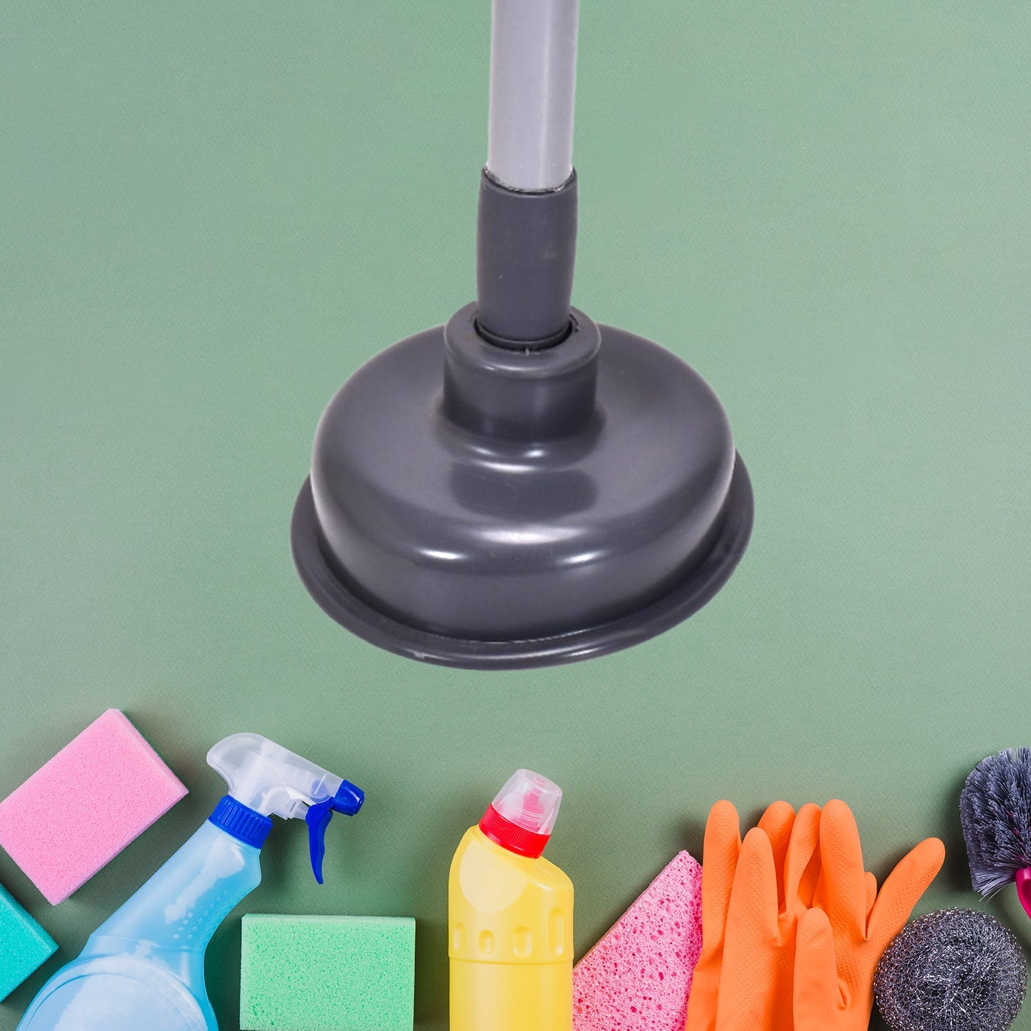 Simple toilet plunger with red rubber end, for home use