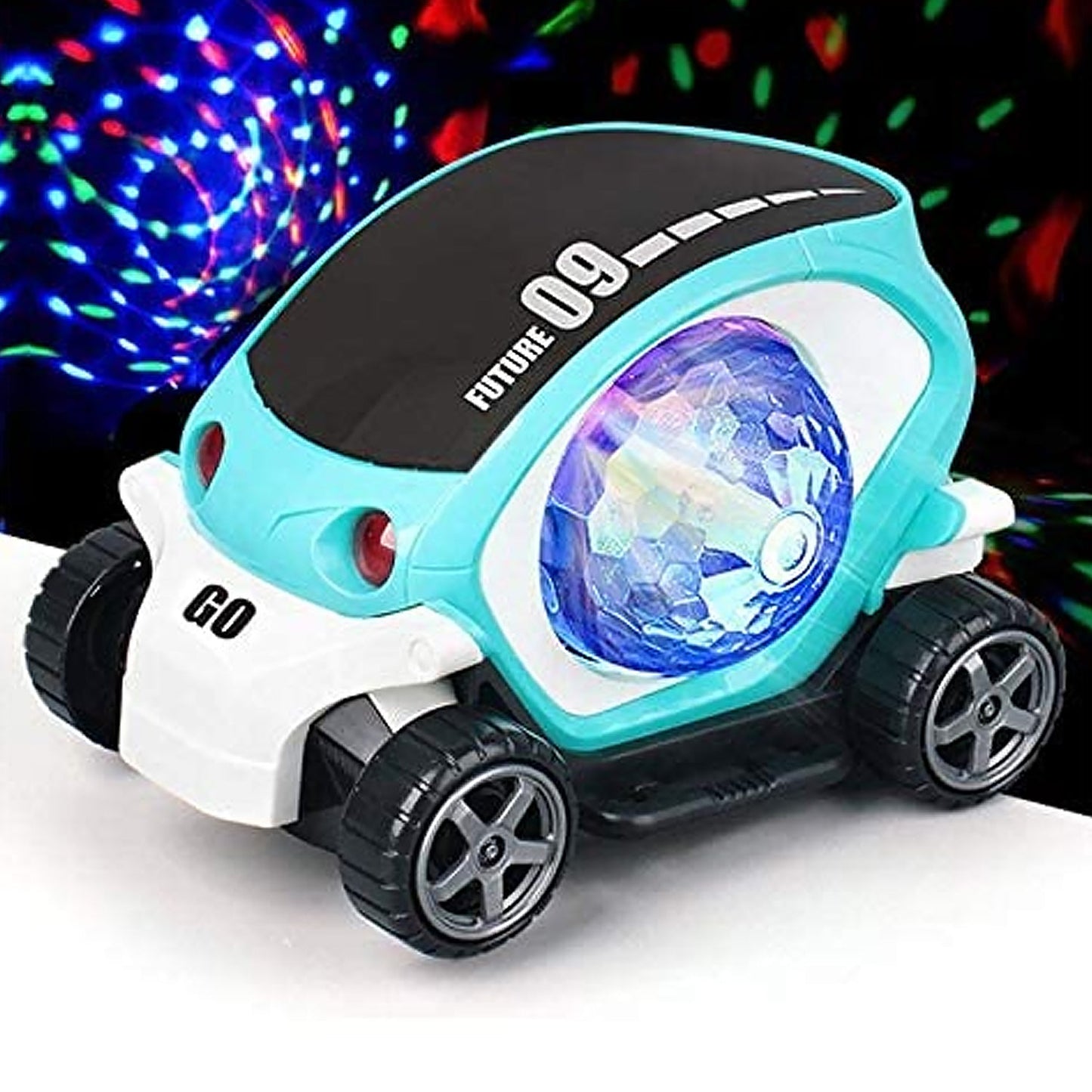 Plastic 360 Degree Rotating Stunt Car Toy for Kids - Bump and Go Action with 4D Lights and Music, Plastic Mini Car with Disco Ball (1 Pc / Battery Not Included)