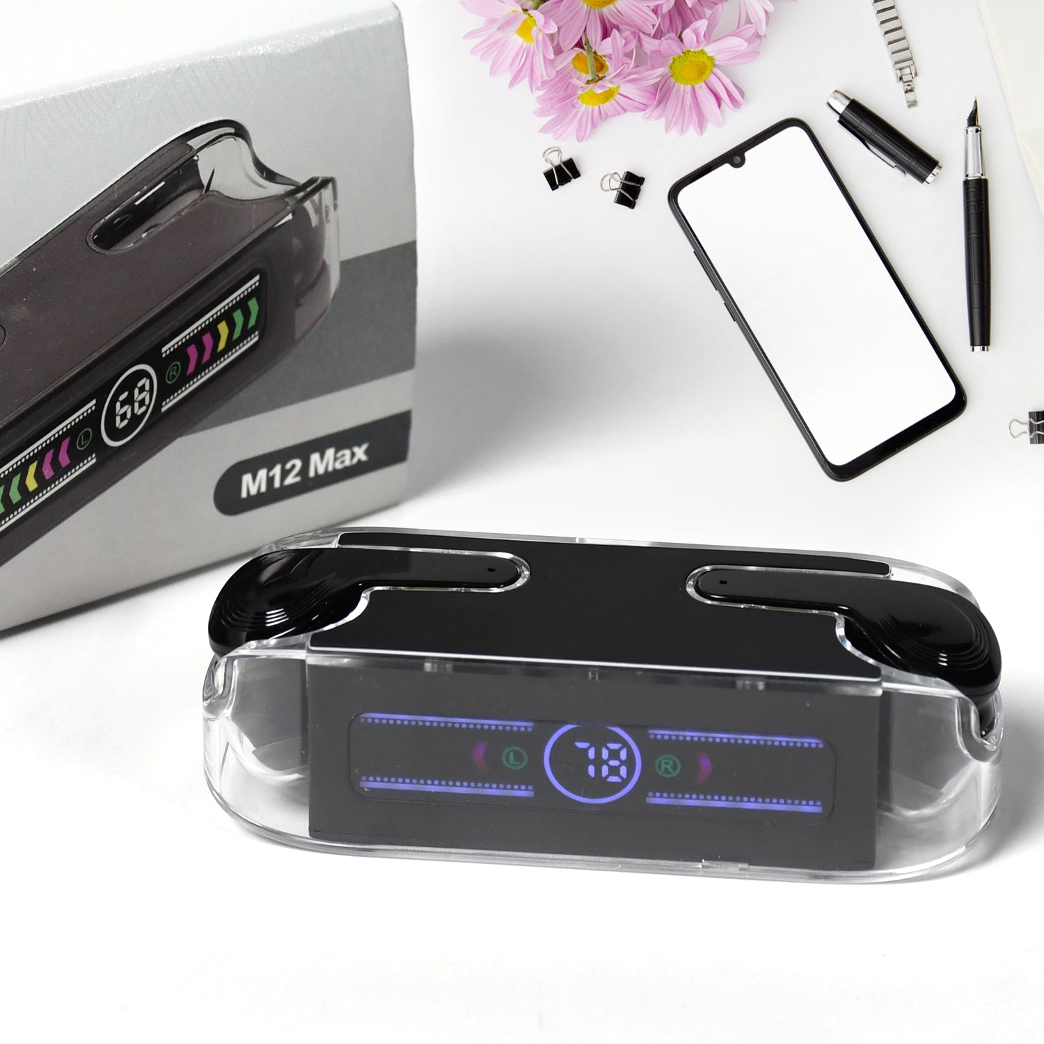 M12 Max Wireless Earbuds, Black Touch Control Bluetooth - Springkart 