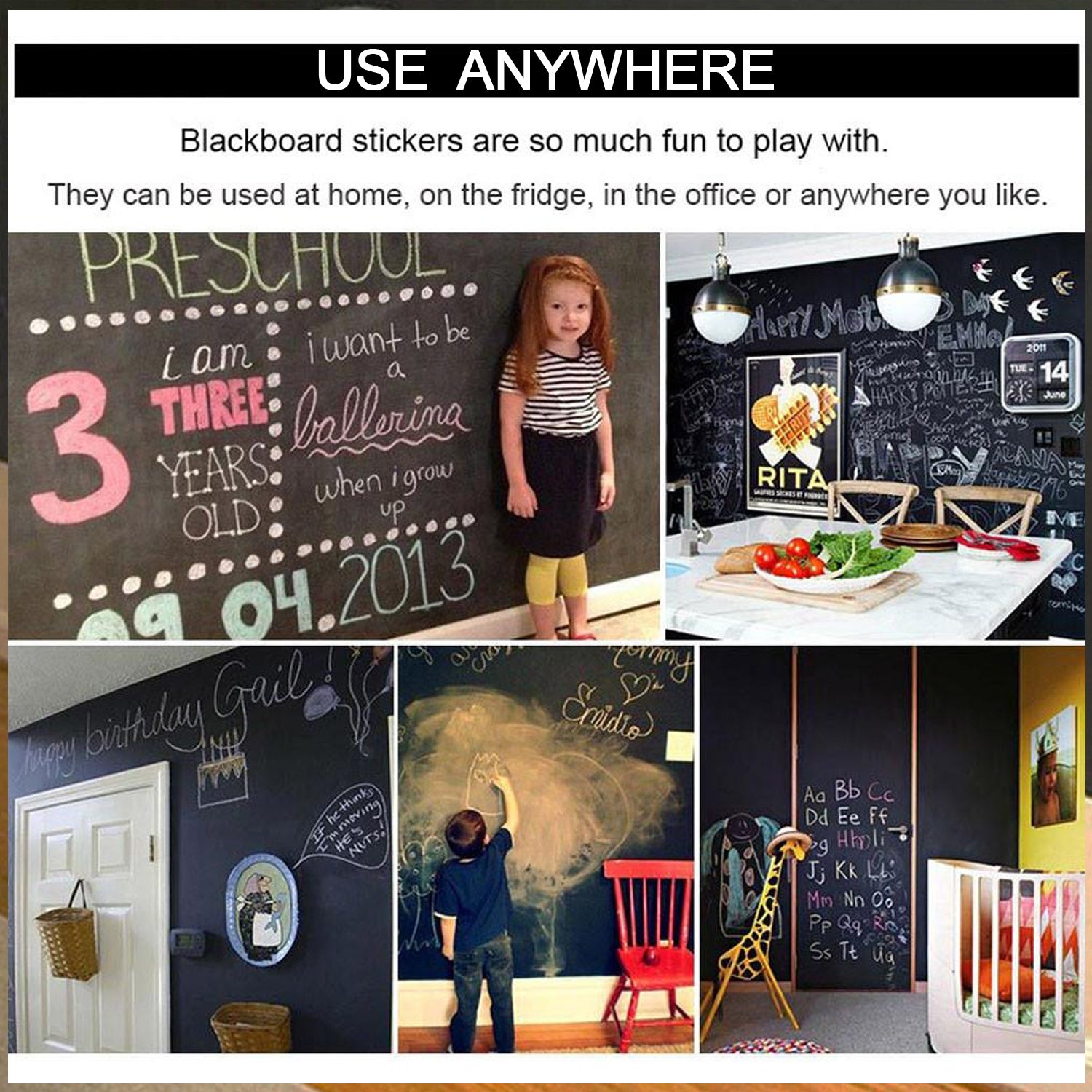 Blackboard Erasable Wall Sticker Chalkboard Sticker Removable Blackboard Wall Stickers Mural for Kids Room - Springkart 