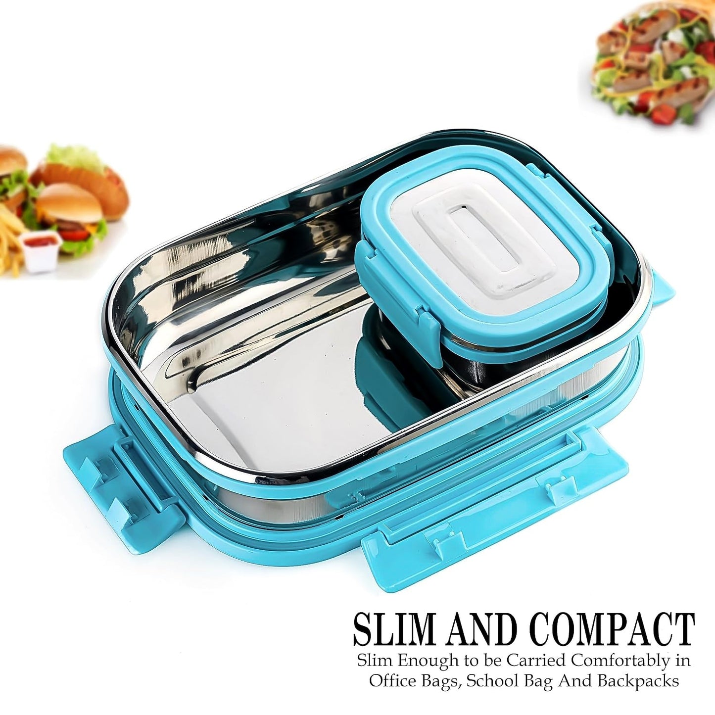 Premium Stainless Steel Lunch Box for Kid, 2 Containers Lunch Box, Perfect Size Meal Lunch Box Set for Office, School and Travelling Tiffin Box  (1000 ML+ 200 ML Approx) - Springkart 
