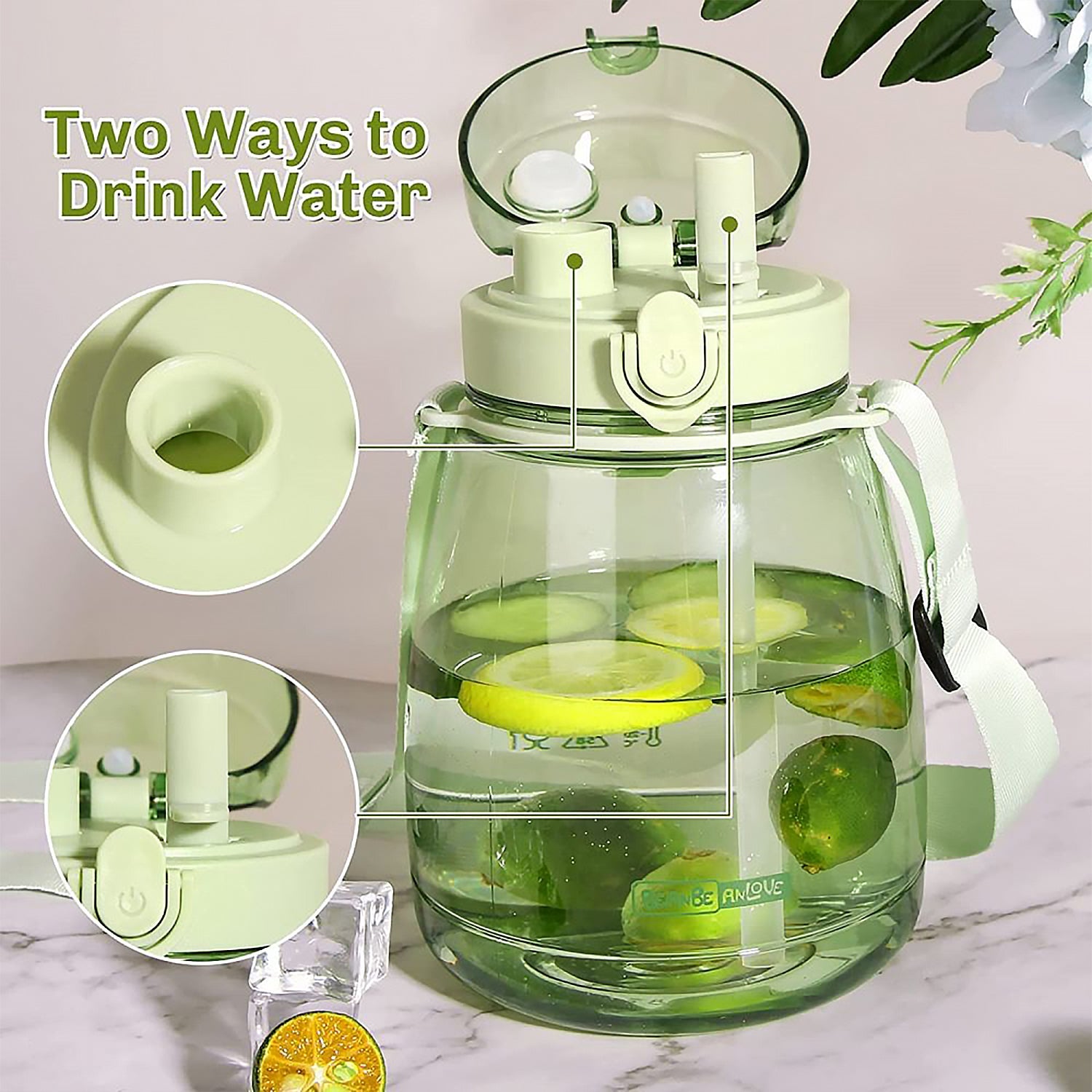 Insulated Water Bottle Portable Water Bottle With Strap, Sticker and Straw Cute Outdoor Sports Bottle For Water Travel Drinkware Jug Travel Water Bottle large Capacity Water Jug, Gym / Kid / Outdoor Sport / Campus, Fashionable (1300 ML Approx) - Springkart 