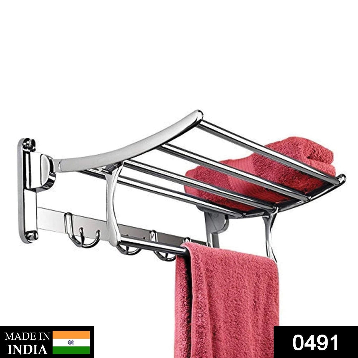 Stainless Steel Folding Towel Rack Cum Towel Bar 18 Inch - Springkart 