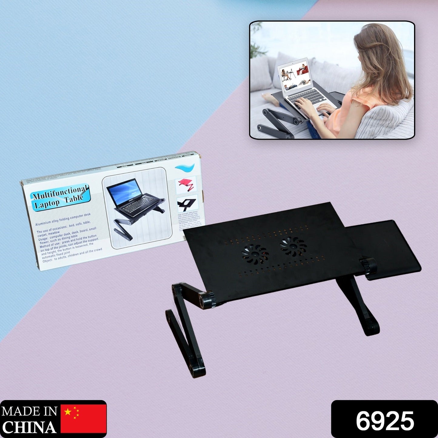 Modern Style Portable Adjustable Foldable Laptop Holder Notebook Desks Lap PC Folding Desk Table Vented Stand 2 Built in Cooling Fans - Springkart 