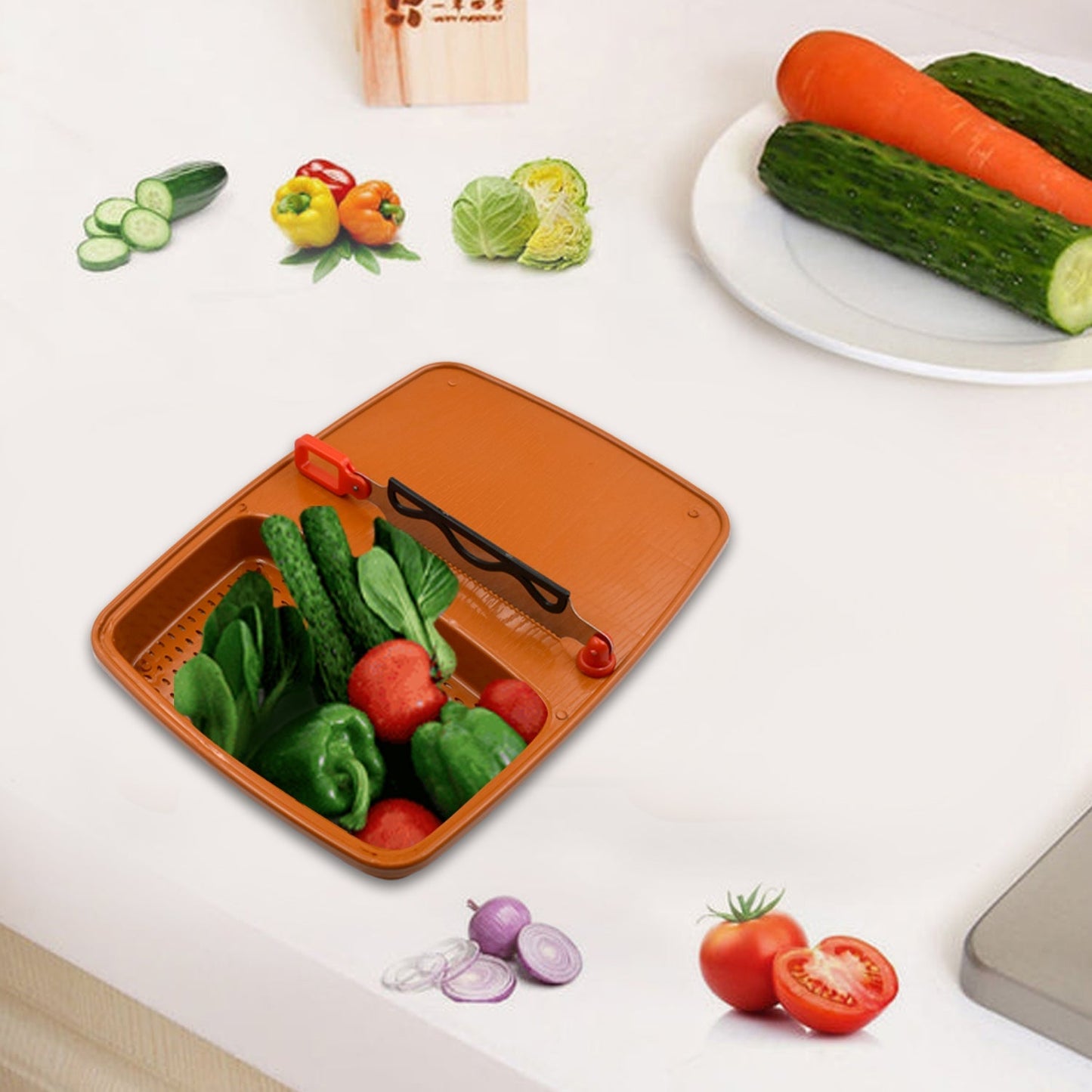Cut N Wash Box and tray used in all kinds of household kitchen purposes for cutting and washing within of fruits and vegetables. - Springkart 