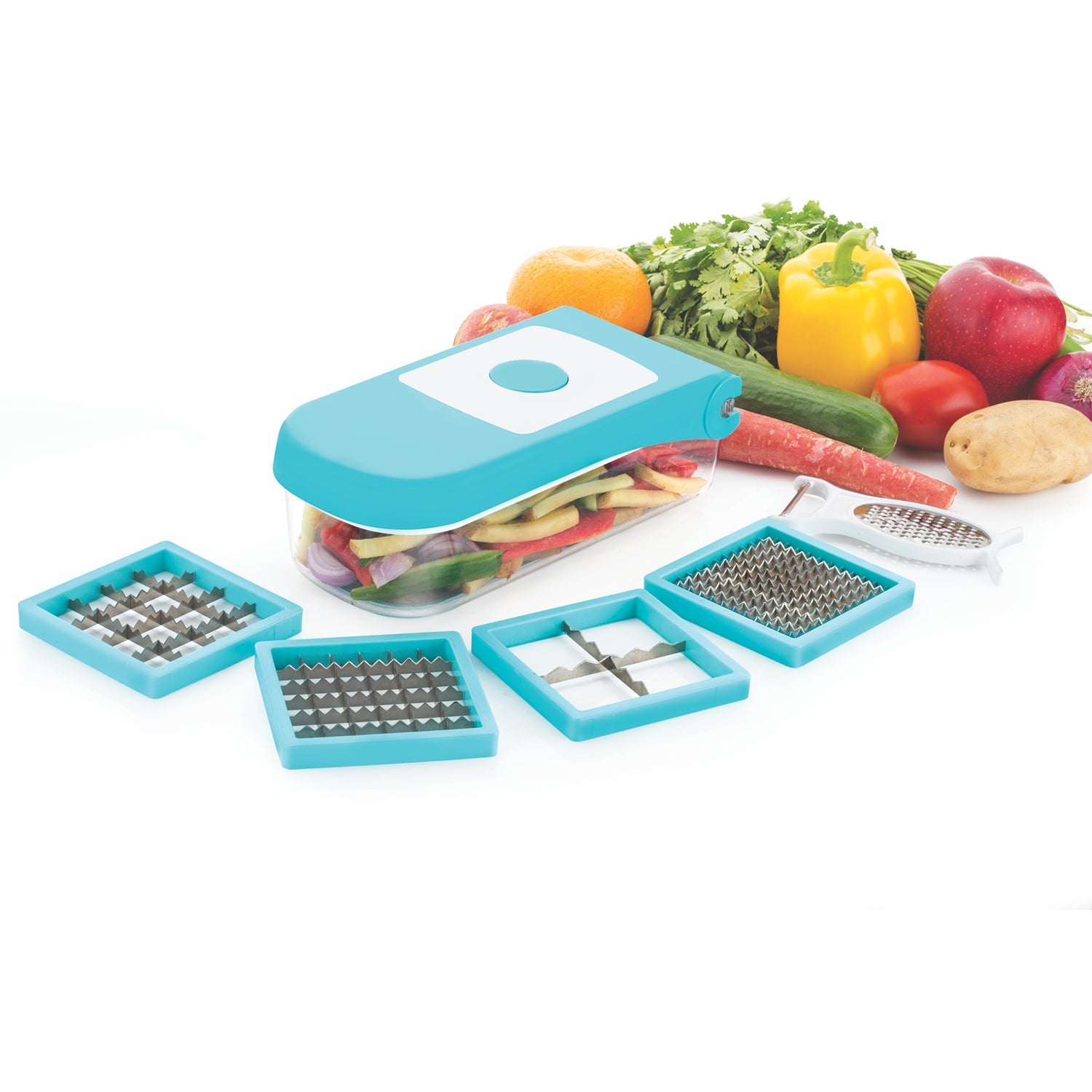 Ganesh 7 in 1 Plastic Vegetable Dicer, Blue - Springkart 