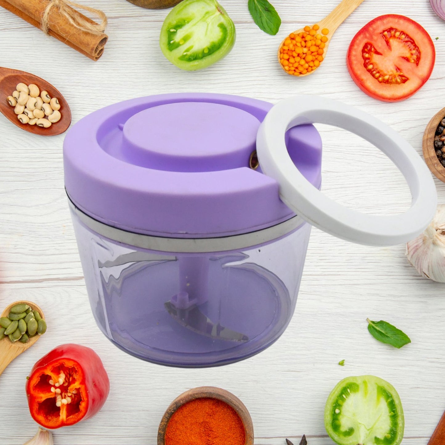 Miracle Ring Chopper, Quick Handy Chopper, Vegetable and Fruit Chopper With Lid | Chop in 10 Seconds | Mini Portable Food Processor for Kitchen with 3 Blades for Effortless Chopping of Onion, Veggies - Springkart 
