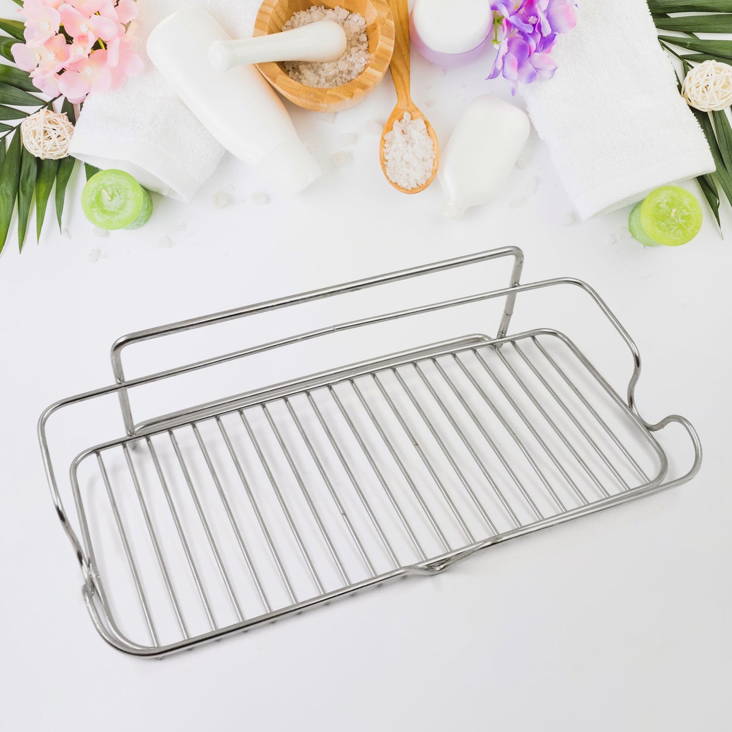 Stainless Steel Kitchen Bathroom Shower Shelf Storage Suction Basket Rack (1 Pc) - Springkart 