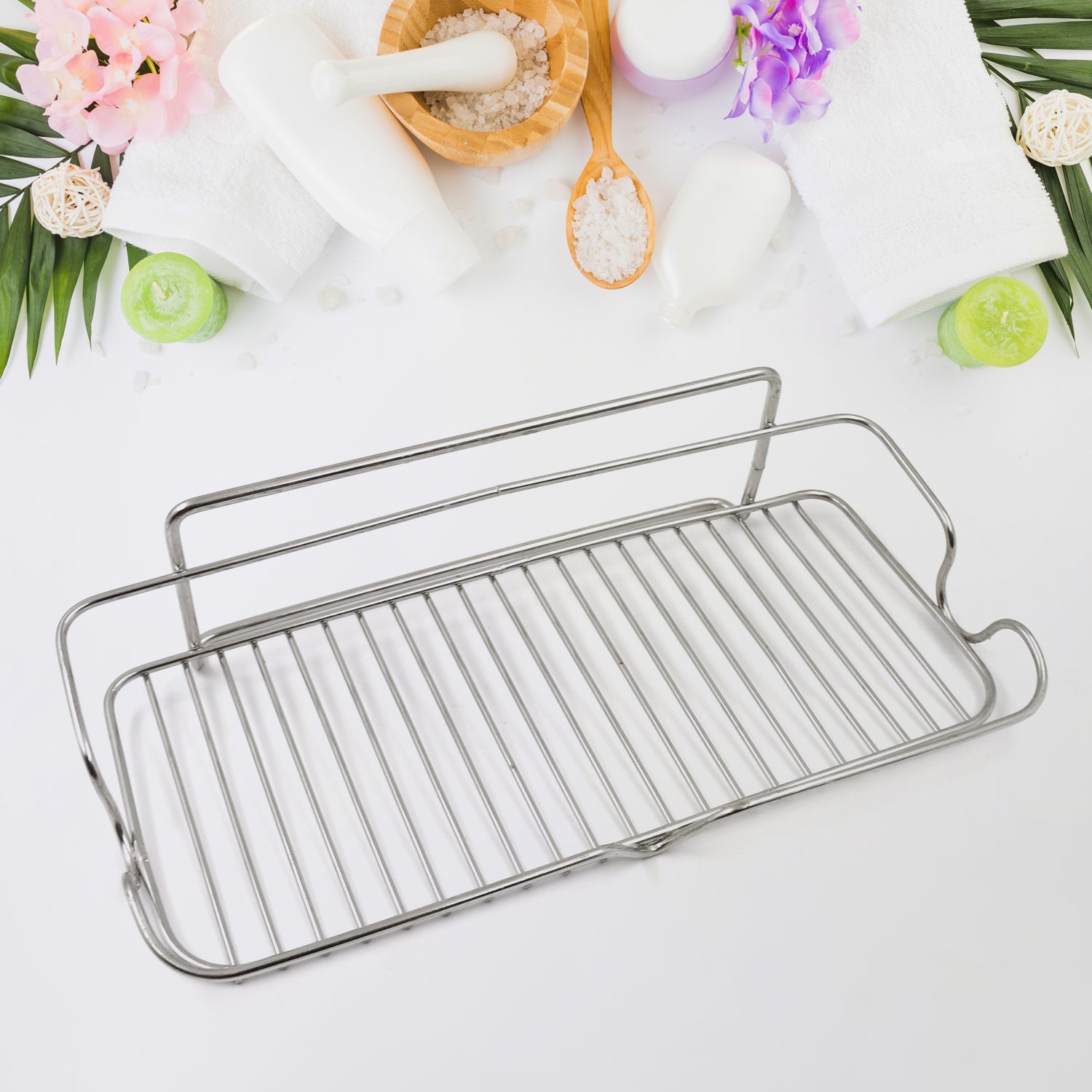 Stainless Steel Kitchen Bathroom Shower Shelf Storage Suction Basket Rack (1 Pc) - Springkart 