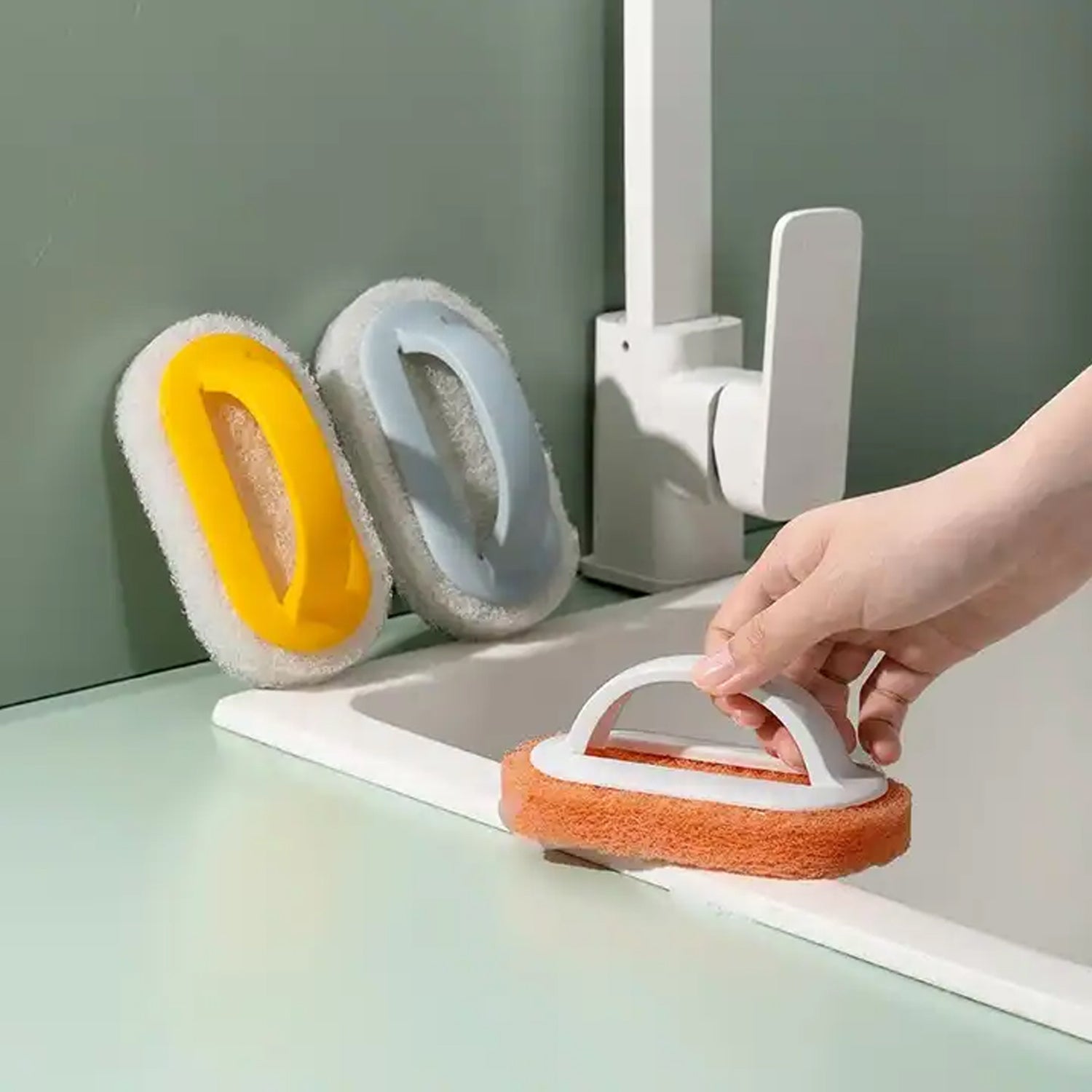 Sponge Kitchen Pot Brush With Handle Reusable And Washable Eraser Cleaner Removal Tool Sink Pot Dish Scrubber Bathroom Decontamination Cleaning Brush Glass Stove Top Cleaners Daily (1 Pc) - Springkart 