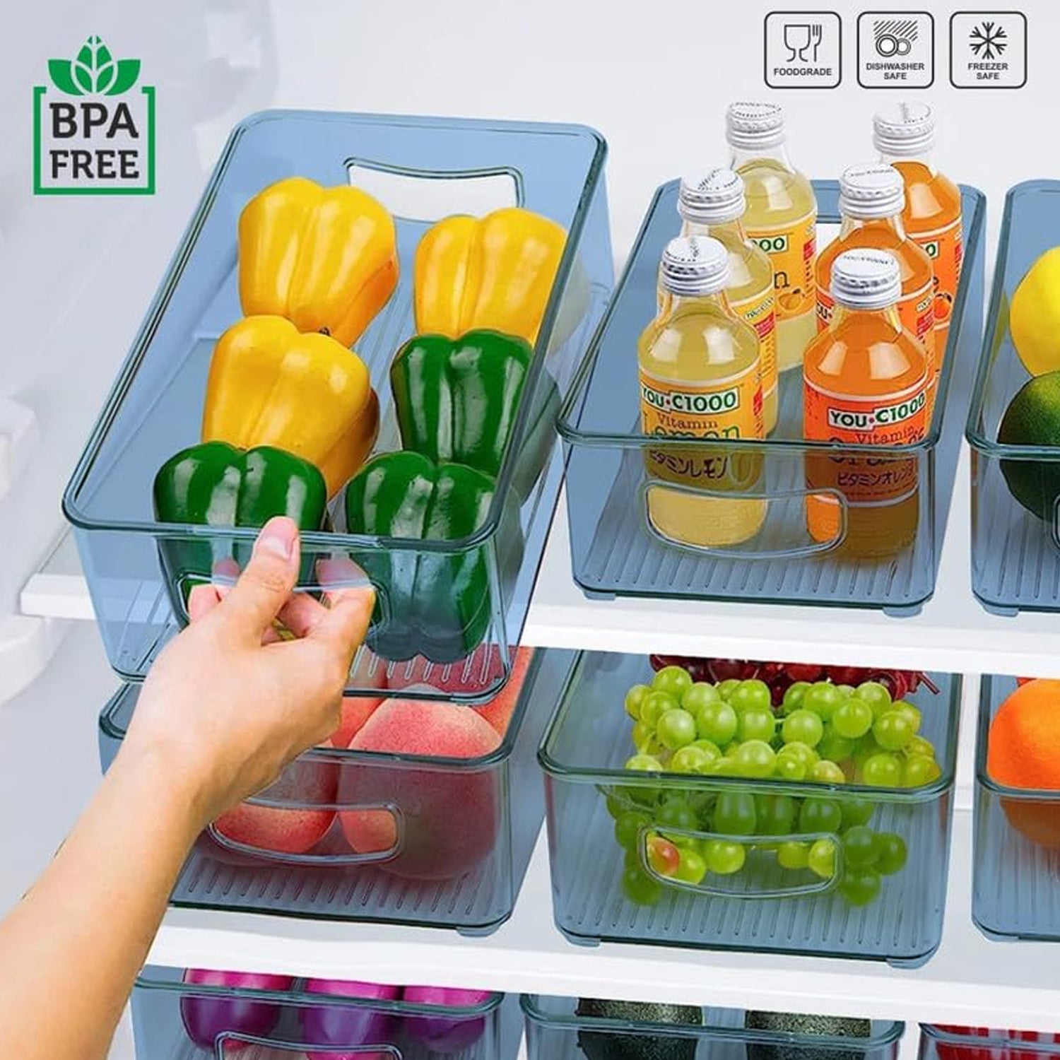 Plastic Refrigerator Organizer Bins, Set Of 2 Stackable Fridge Organizers with Handle, Clear Organizing Food Fruit Vegetables Pantry Storage Bins for Freezer kitchen Cabinet Organization and Storage (2 Pcs Set Mix Color) - Springkart 
