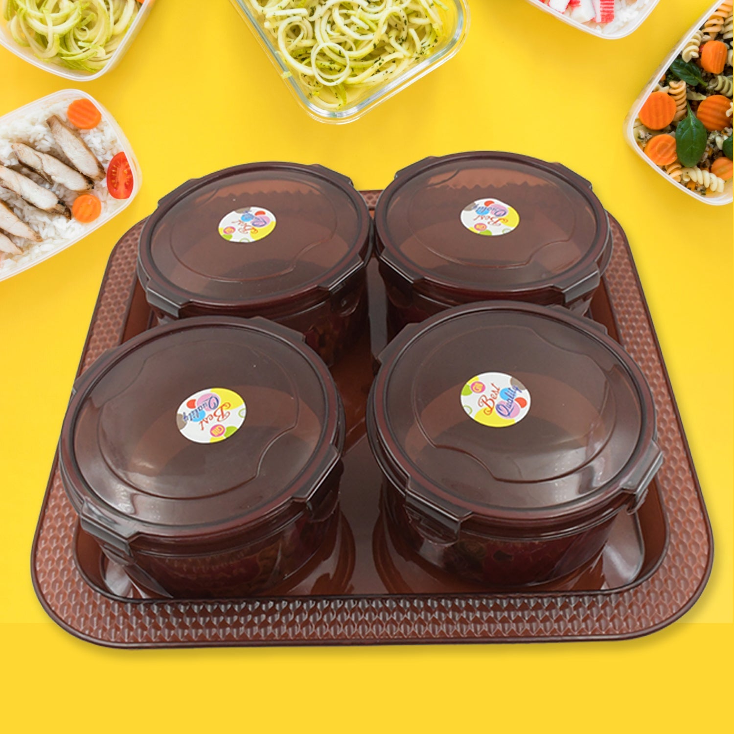 Elegance Tray, Plastic Airtight 4 Pieces Storage Container and 1 Piece Serving Tray with Lids - Springkart 