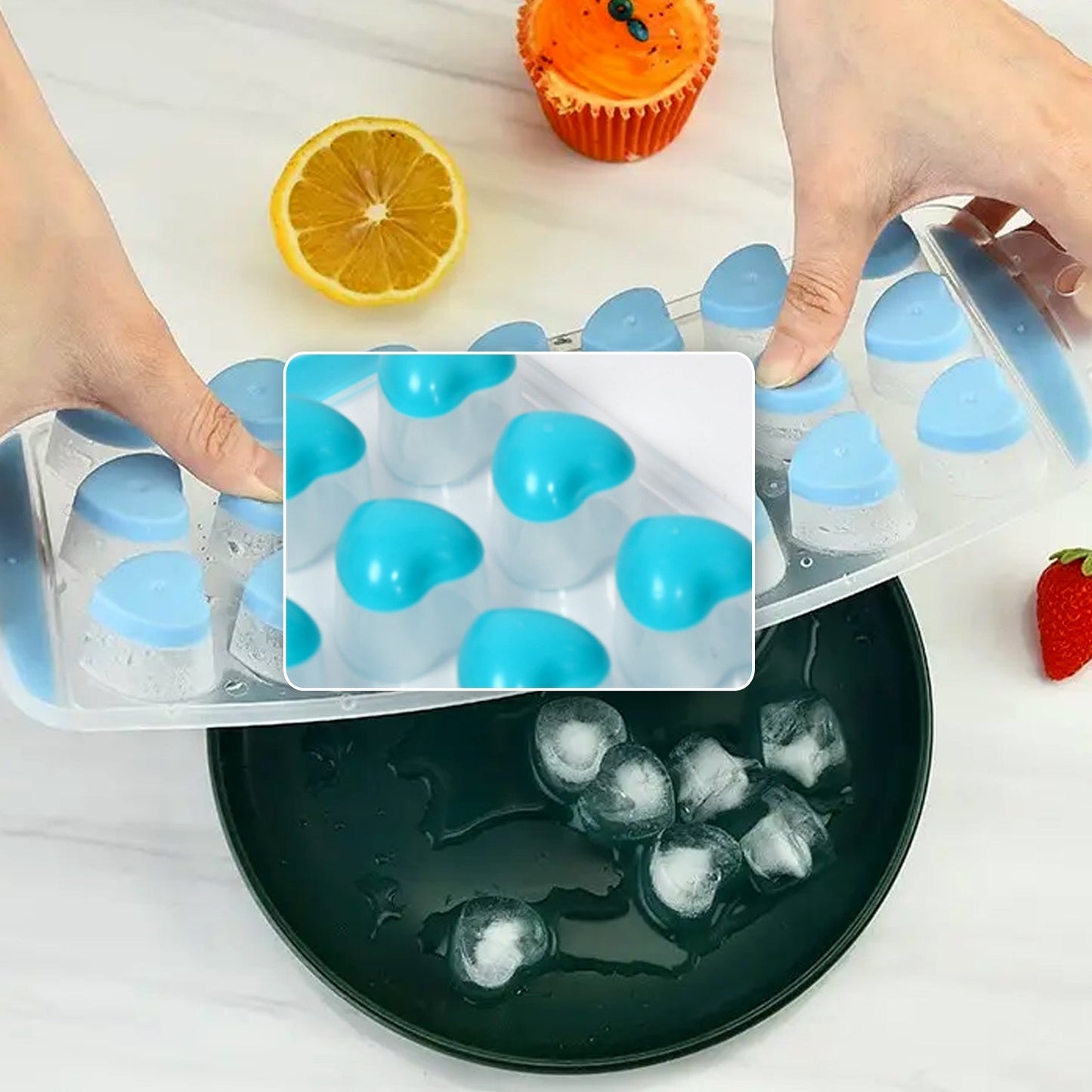 Easy Push Premium POP-UP ice Tray, With Flexible Silicon Bottom and Lid, Heart Shape 18 Cube Trays - Springkart 