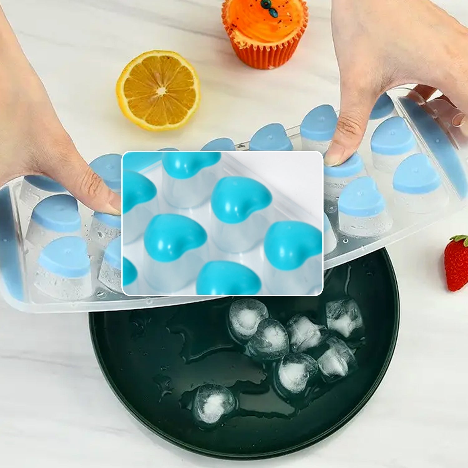 Easy Push Premium POP-UP ice Tray, With Flexible Silicon Bottom and Lid, Heart Shape 18 Cube Trays - Springkart 