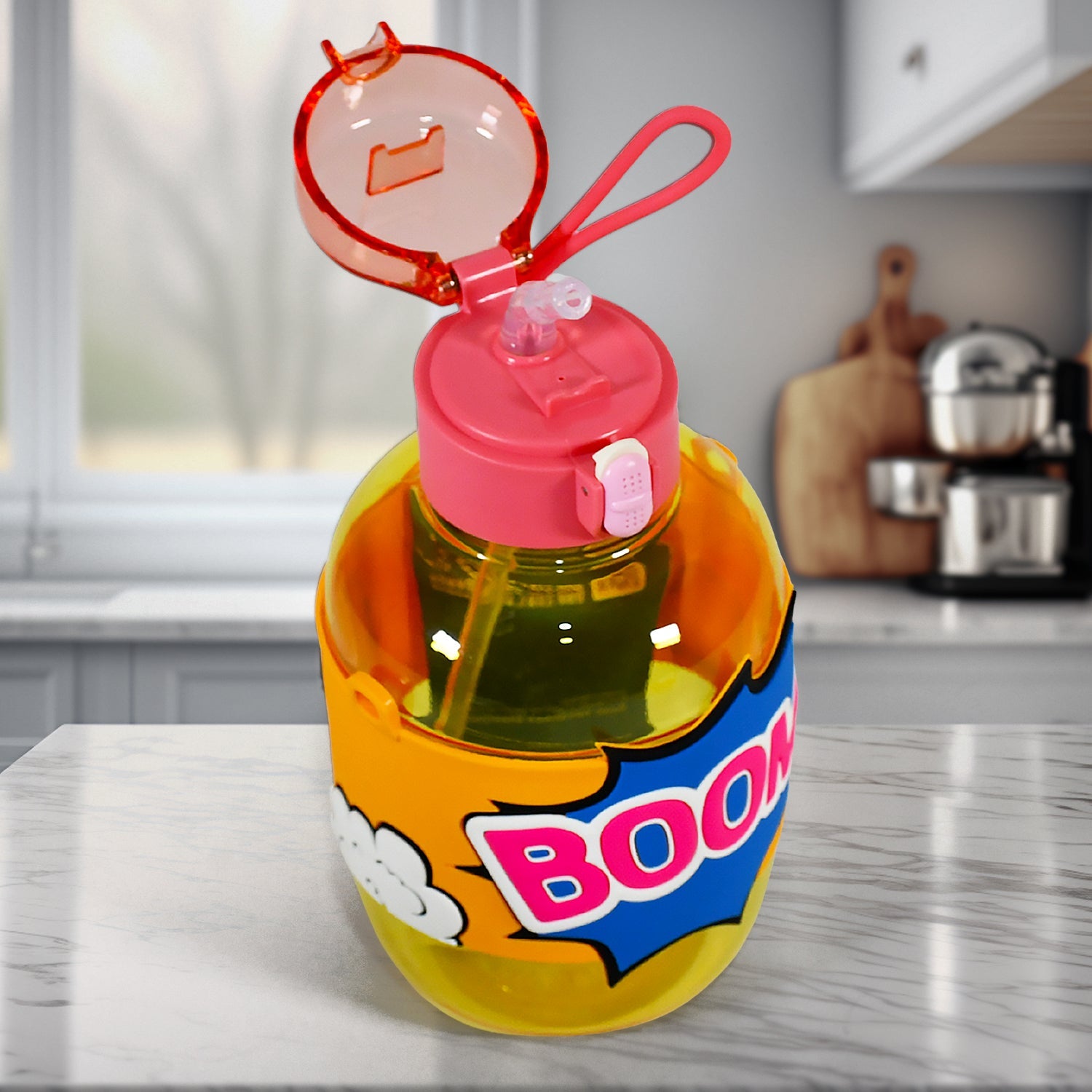 Cute Plastic Water Bottle with adjustable shoulder strap, Straw and Rubber Grip potable drinking cup Water Bottle For Kids | Water Bottle | Return Gift For Kids, Adults | School Water Bottle (1 Pc / 750 ML) - Springkart 