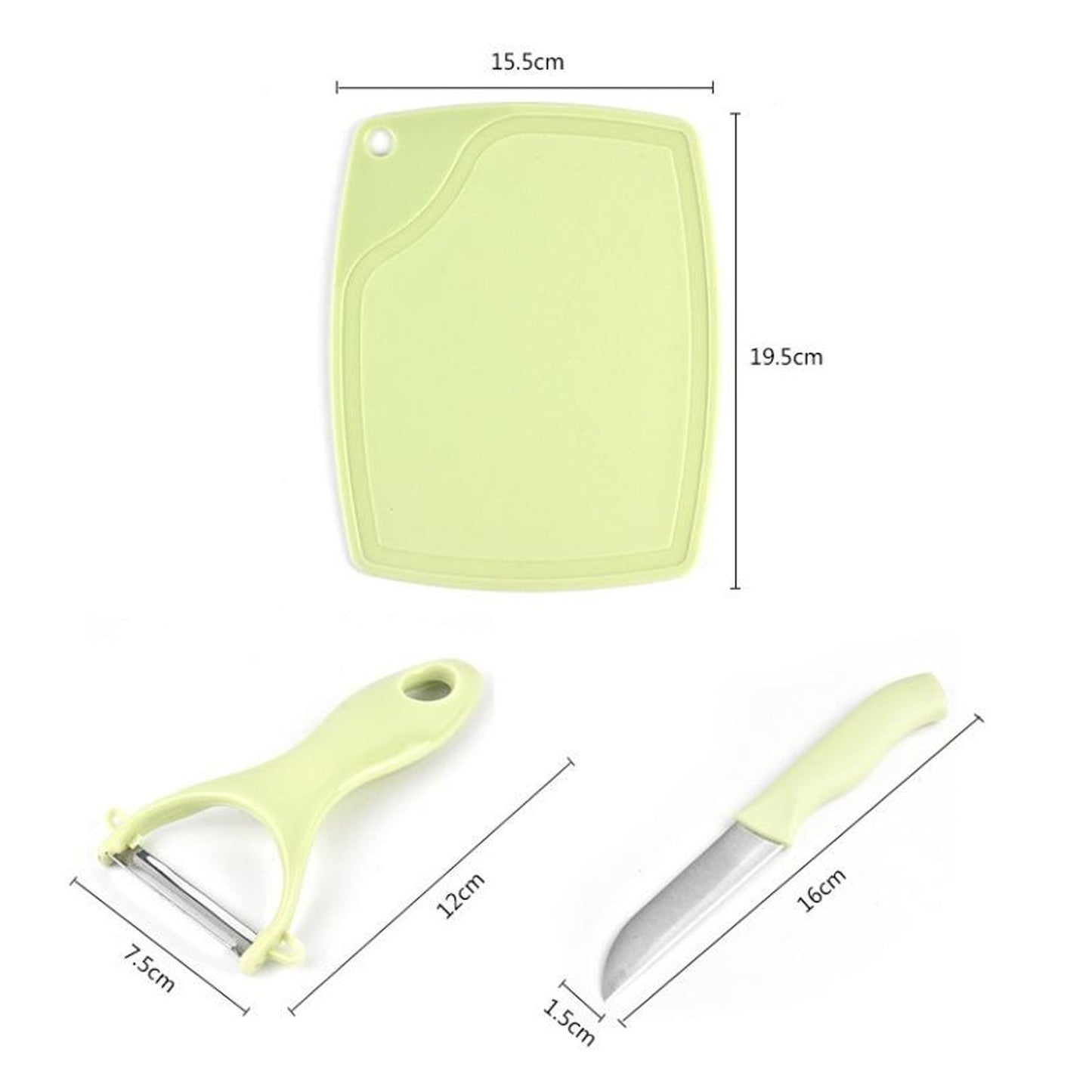 Plastic Kitchen Peeler - Green & Classic Stainless Steel 3-Piece Knife Set Combo - Springkart 