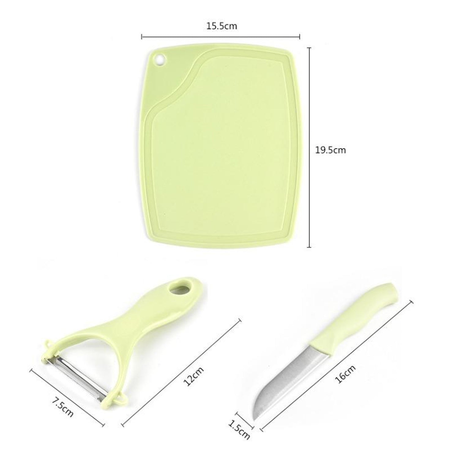 Plastic Kitchen Peeler - Green & Classic Stainless Steel 3-Piece Knife Set Combo - Springkart 