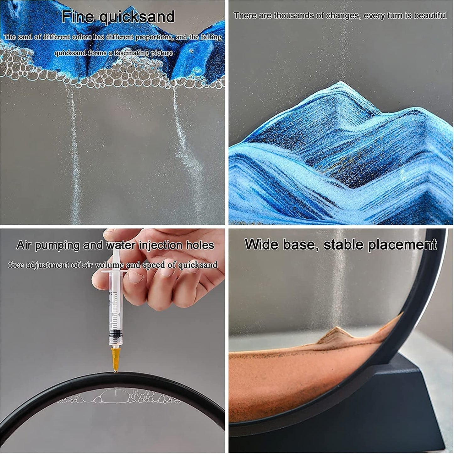 Moving Sand Art Picture Decor, 3D Deep Sea Sandscape Liquid Motion, Round Glass Frame Display Flowing Sand Relaxing Gift for Kids Adults Painting Artistic Sandscape for Home, Office, Ornament Desktop Art Bookshelves Decoration (1 Pc ) - Springkart 