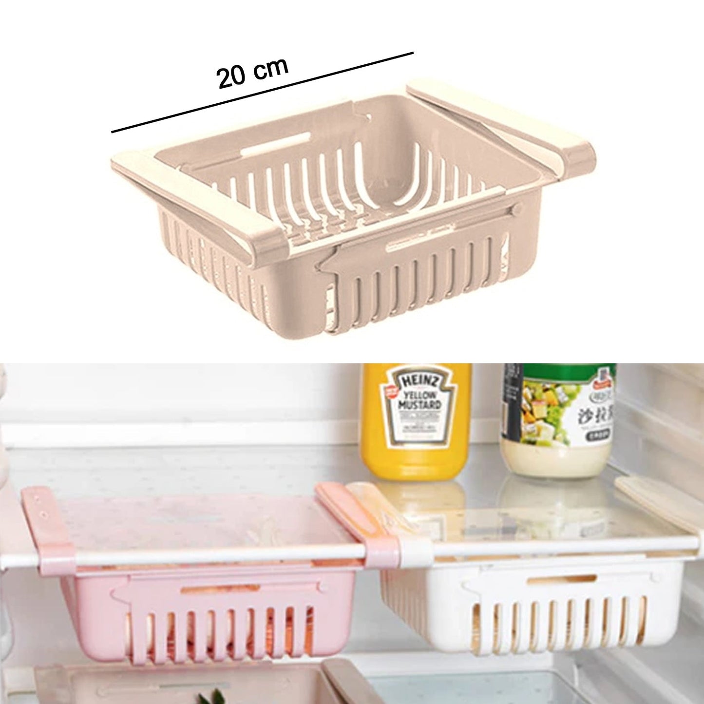 EXPANDABLE ADJUSTABLE MULTIPURPOSE FRIDGE STORAGE BASKET ( 2 pc ) - Springkart 