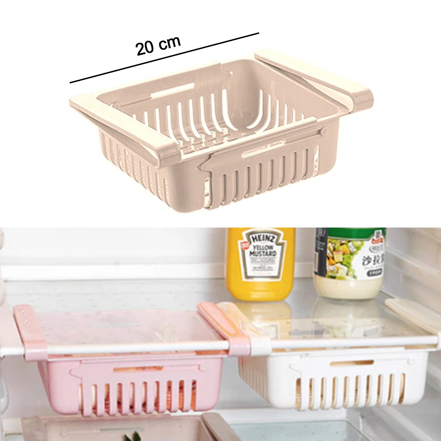 EXPANDABLE ADJUSTABLE MULTIPURPOSE FRIDGE STORAGE BASKET ( 2 pc ) - Springkart 