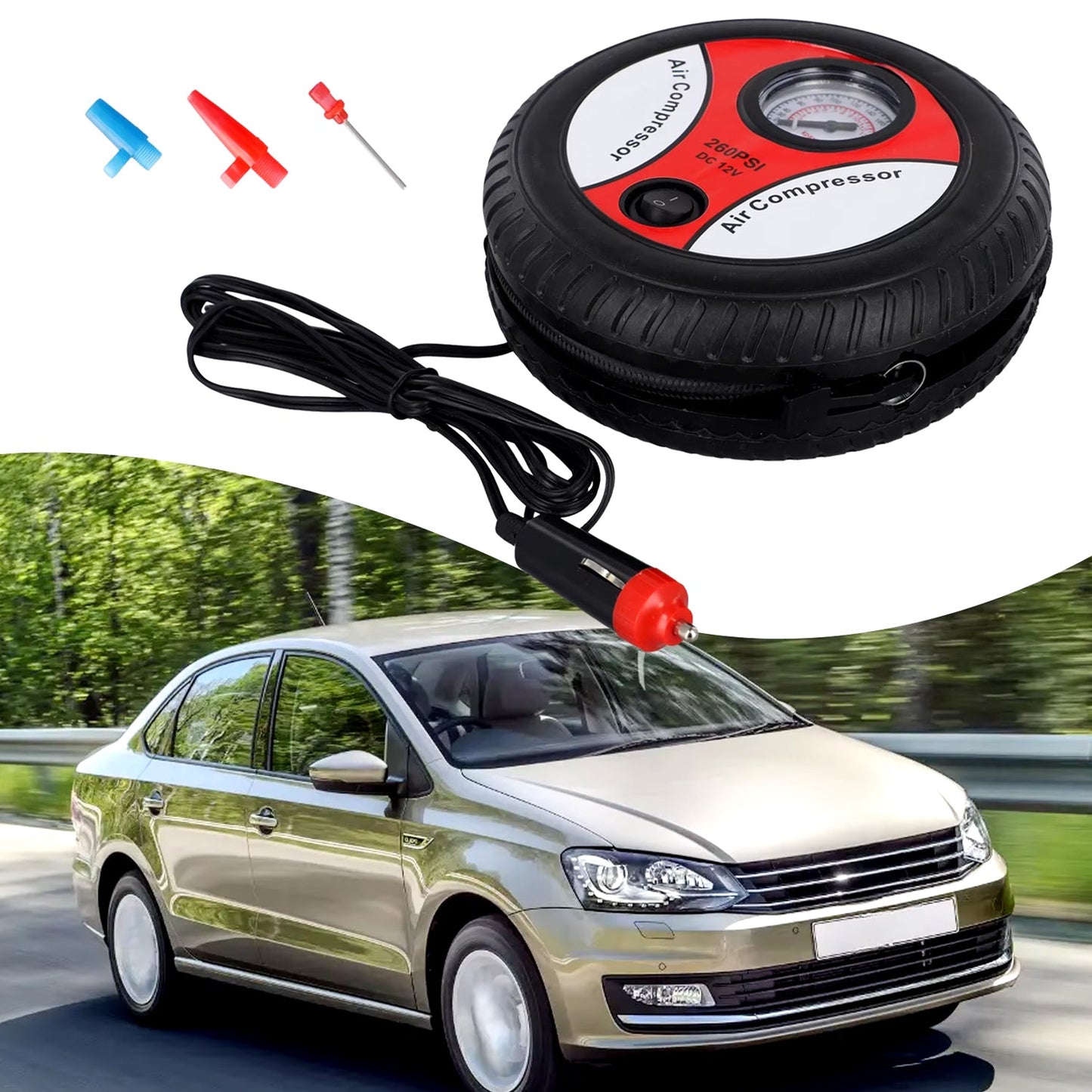 Compressor for Car and Bike 12V 260 PSI Tyre Inflator Air Pump - Springkart 