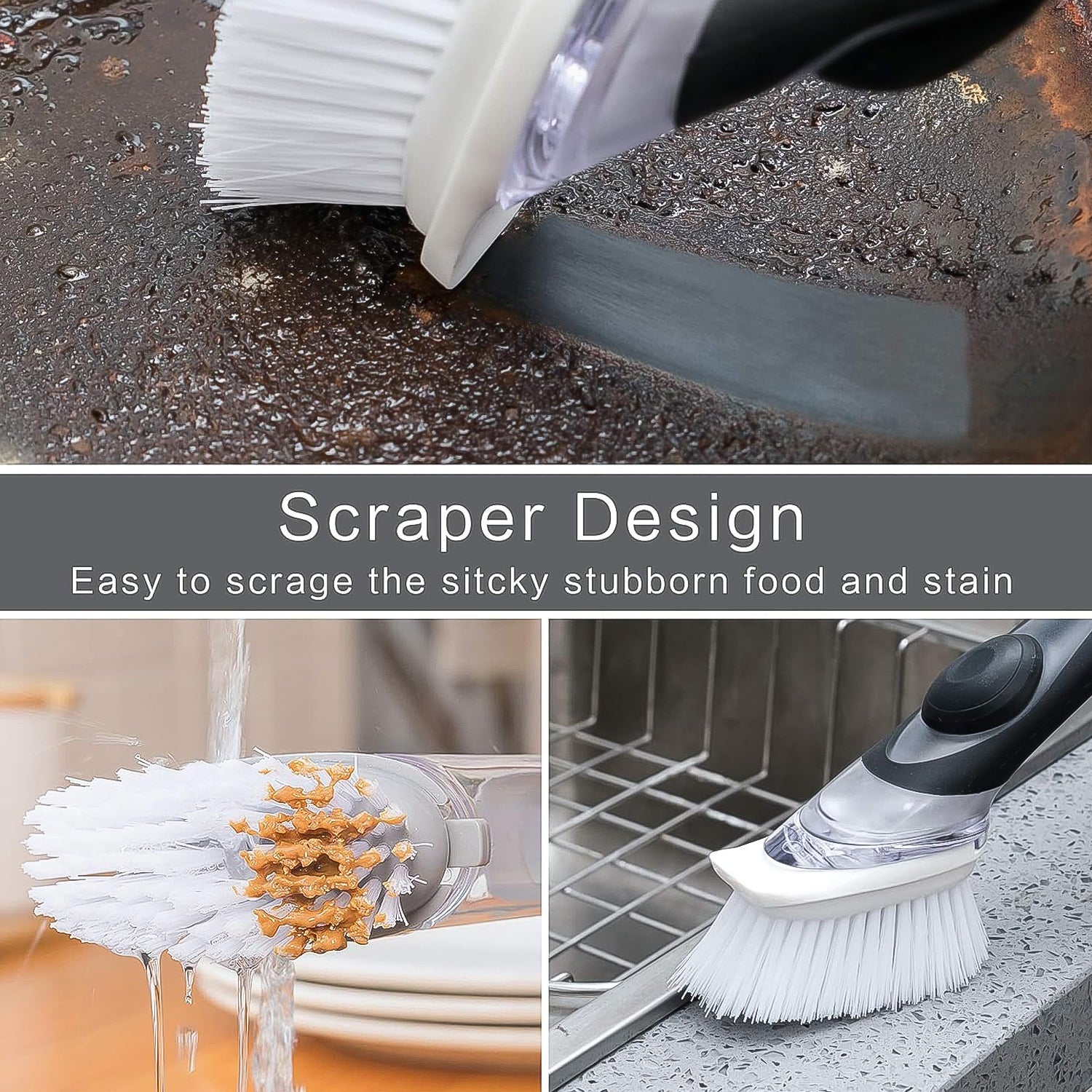 Dish Scrubber with Soap Dispenser, Soap Dispensing Dish Brush Set (1 Set / With Brown Box) - Springkart 