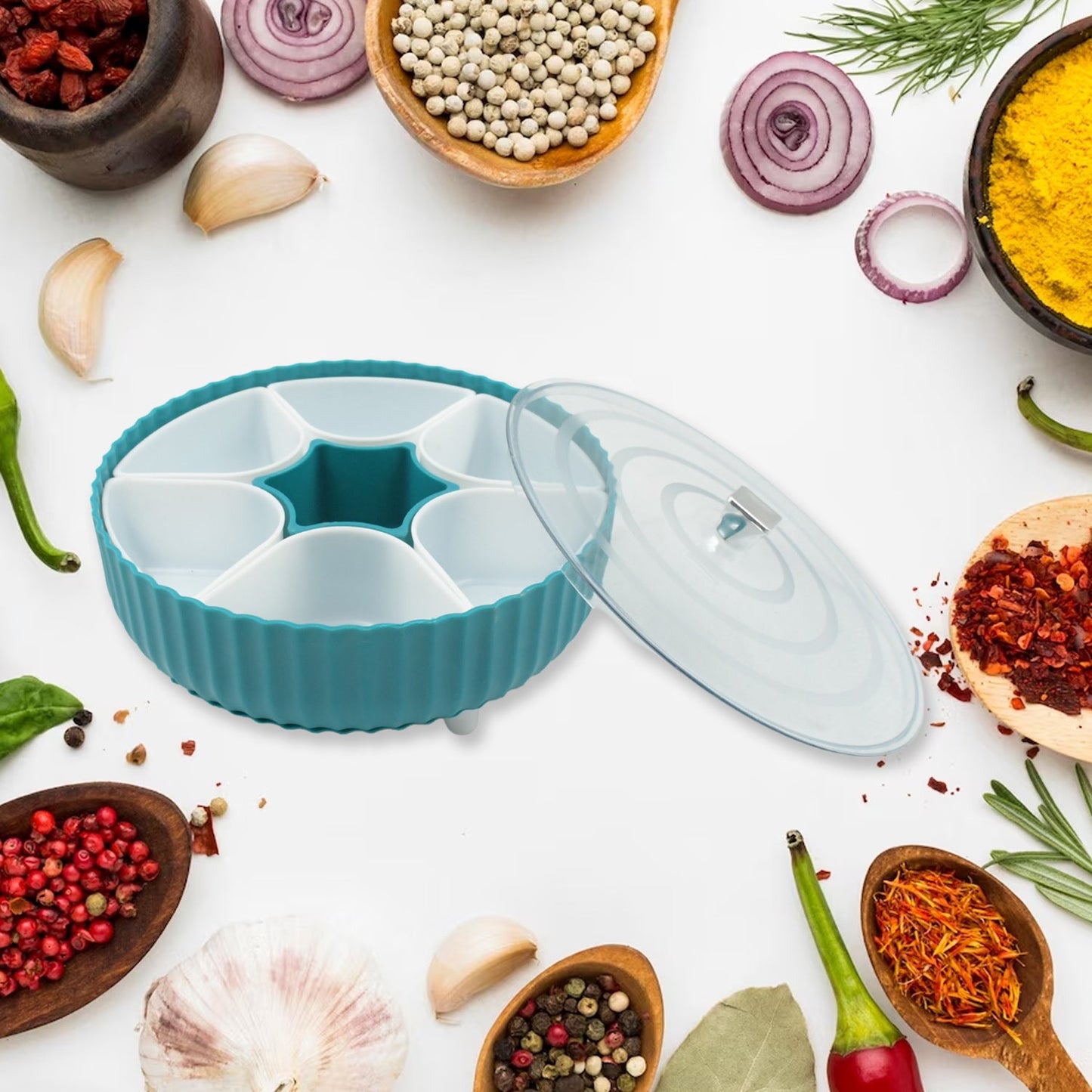 Dry Fruit & Snack Organizer: 360° Revolving Box (7 Compartments, Airtight) - Springkart 