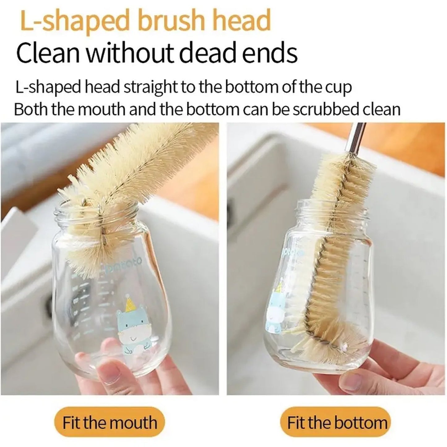 Bottle Brush with Curved Head Long Handle Washing Brush for Baby Bottles Jugs for Teapots, Sports Water Bottles, Coffee Pots, Juice Jars - Springkart 