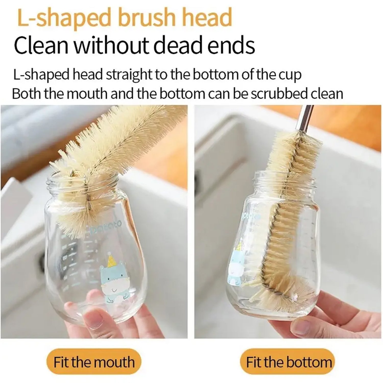 Bottle Brush with Curved Head Long Handle Washing Brush for Baby Bottles Jugs for Teapots, Sports Water Bottles, Coffee Pots, Juice Jars - Springkart 