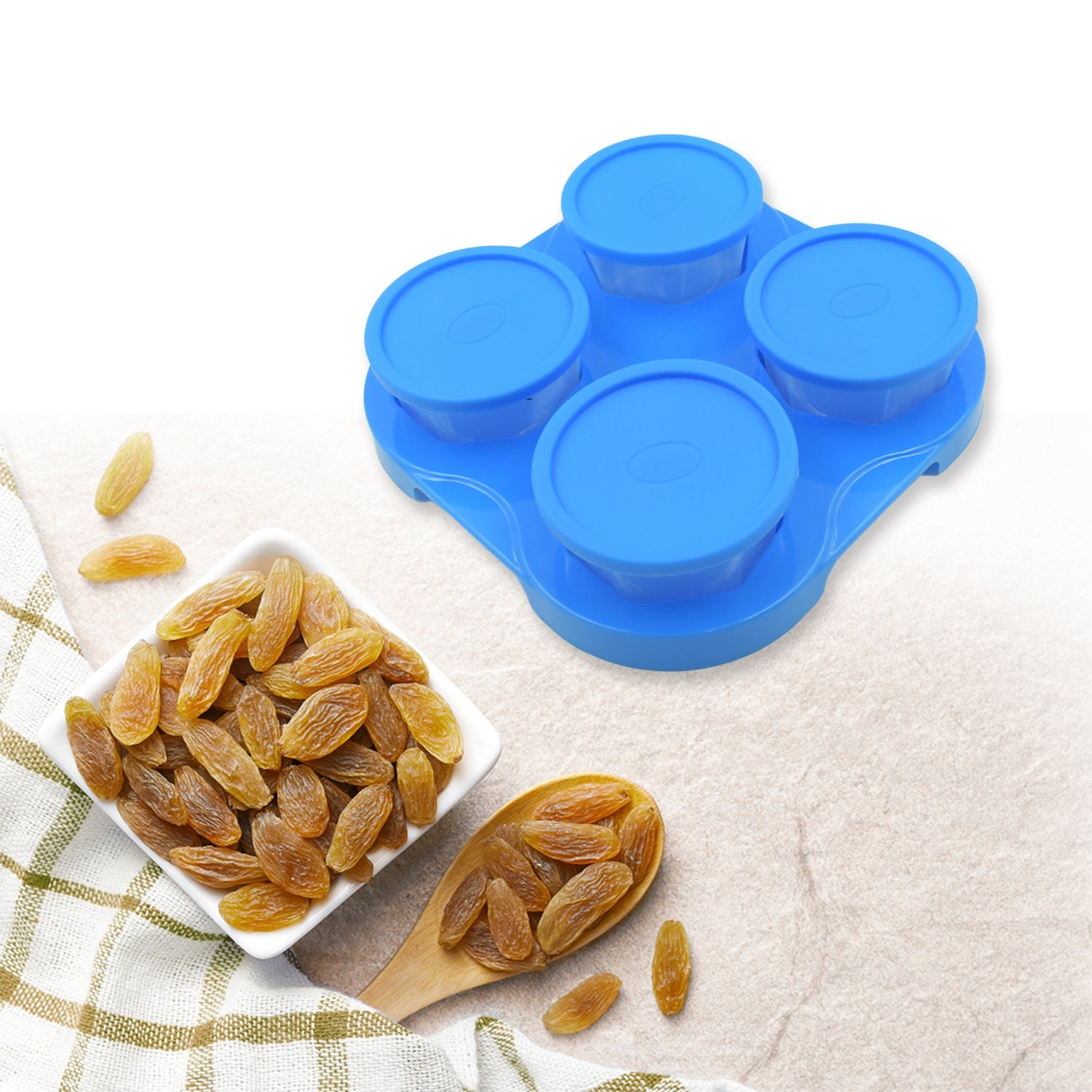 Airtight Container Jar 4 Pc Set With Stylish Tray for Kitchen Unbreakable Jar Set for Multipurpose Storage ( Mukhwas Dani ) - Springkart 