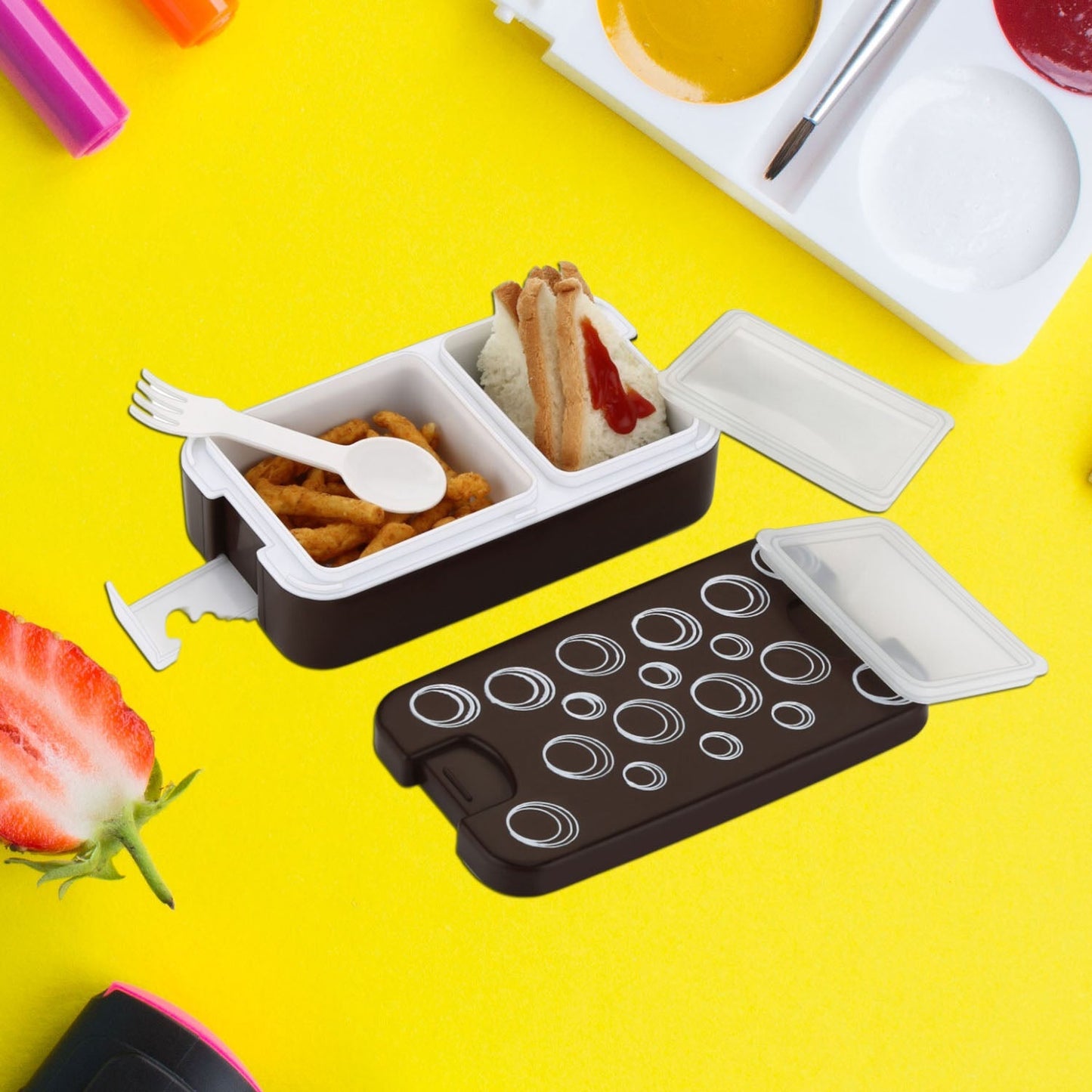 Airtight Lunch Box - 2 Compartment, Leak-Proof, Food-Grade Material, Modern Compact Design with Spoon - Springkart 