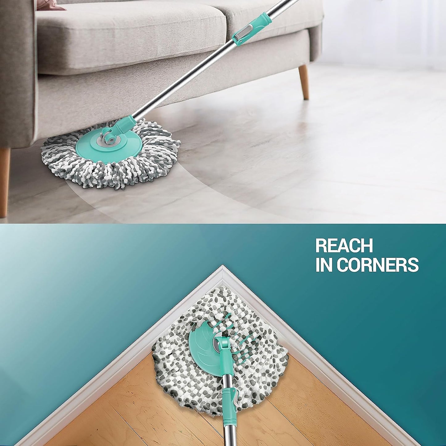 Ganesh Quick Spin Mop Steel Spin, Bucket Floor Cleaning, Easy Wheels & Big Bucket, Floor Cleaning Mop With Bucket, 2 Micro fiber head / Refill - Springkart 