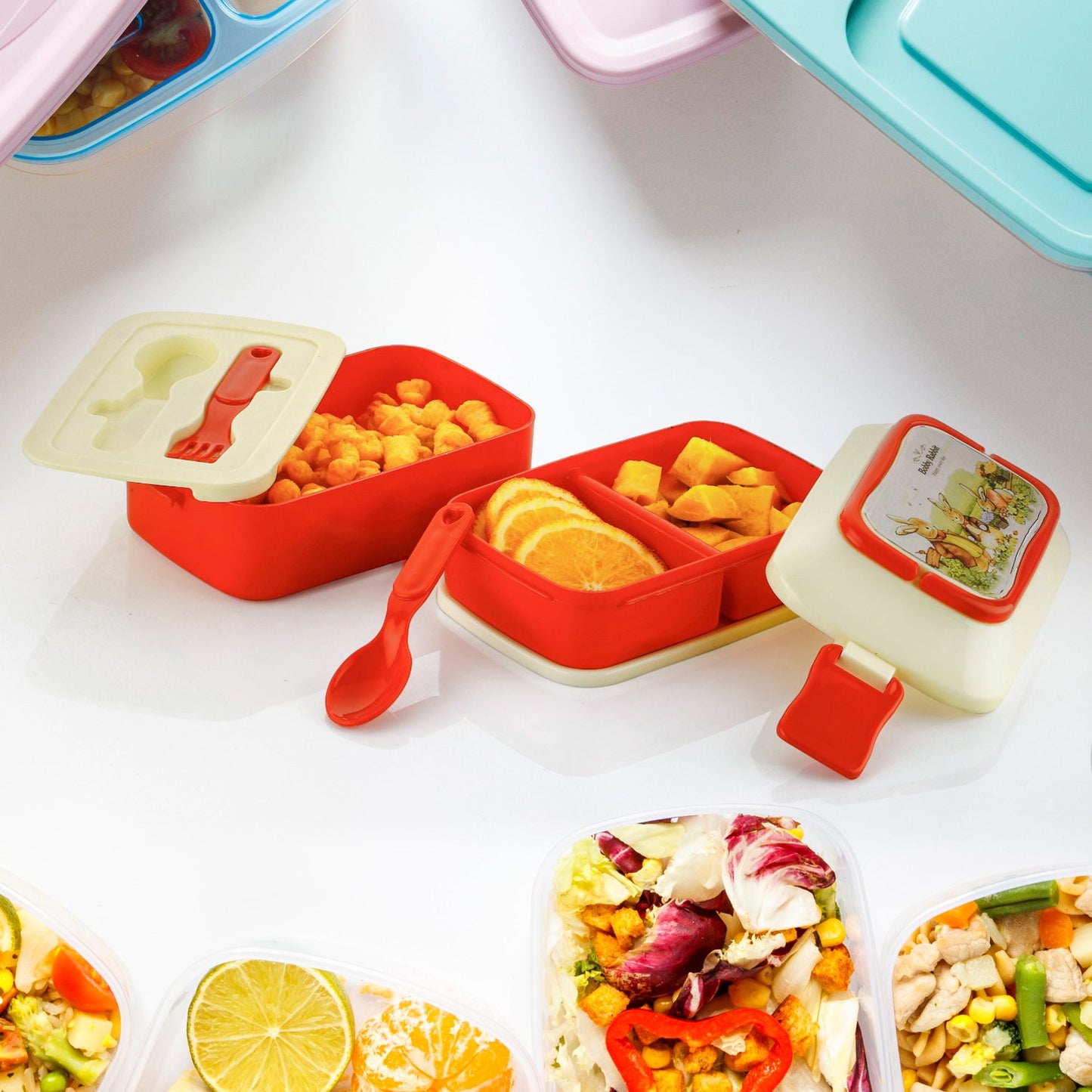 5621 Double Layer Lunch Box Stylish Lid Lunch Box With Fork & Spoon Lunch Box For Children School Lunch Box  - Springkart 