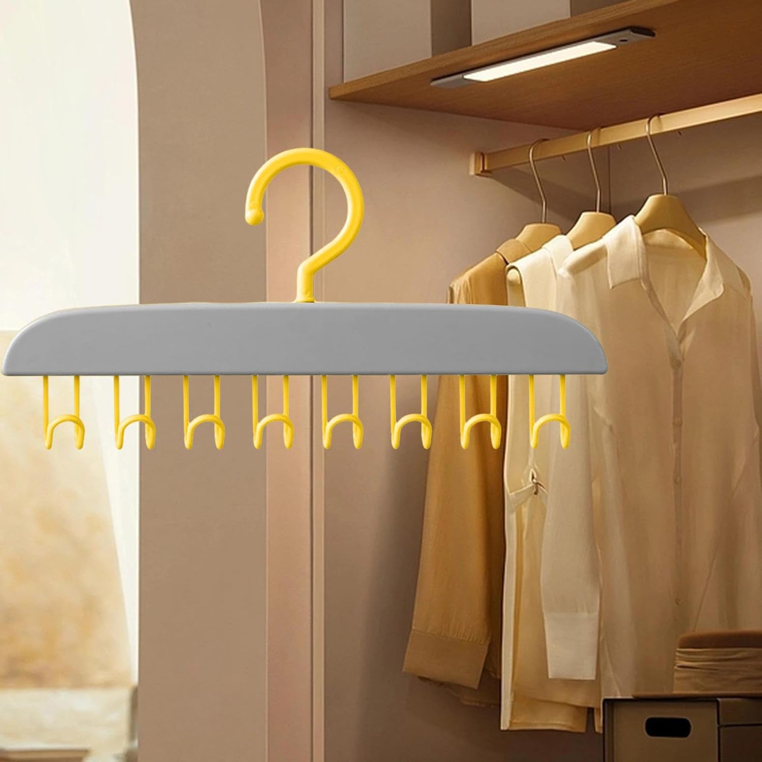 Plastic Organizer Hanger 360 Degree Rotatable Clothes Multifunctional with 8 Hooks Heavy Duty Clothing Tank Top Belt Towel Drying Rack Holder (1 pc) - Springkart 