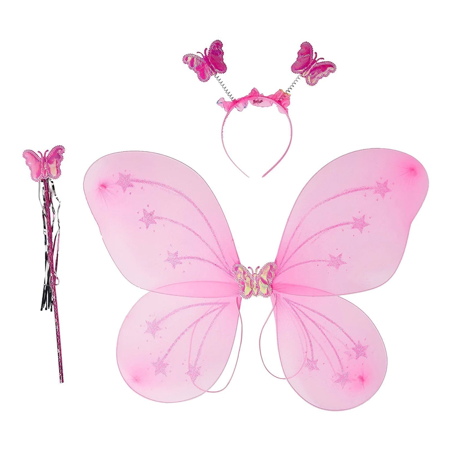 Baby Girl's Fairy Nylon Butterfly Wings Costume Butterfly Fairy Angel Wing| Wand And Hairband Multi- Color For Party (1pc) - Springkart 