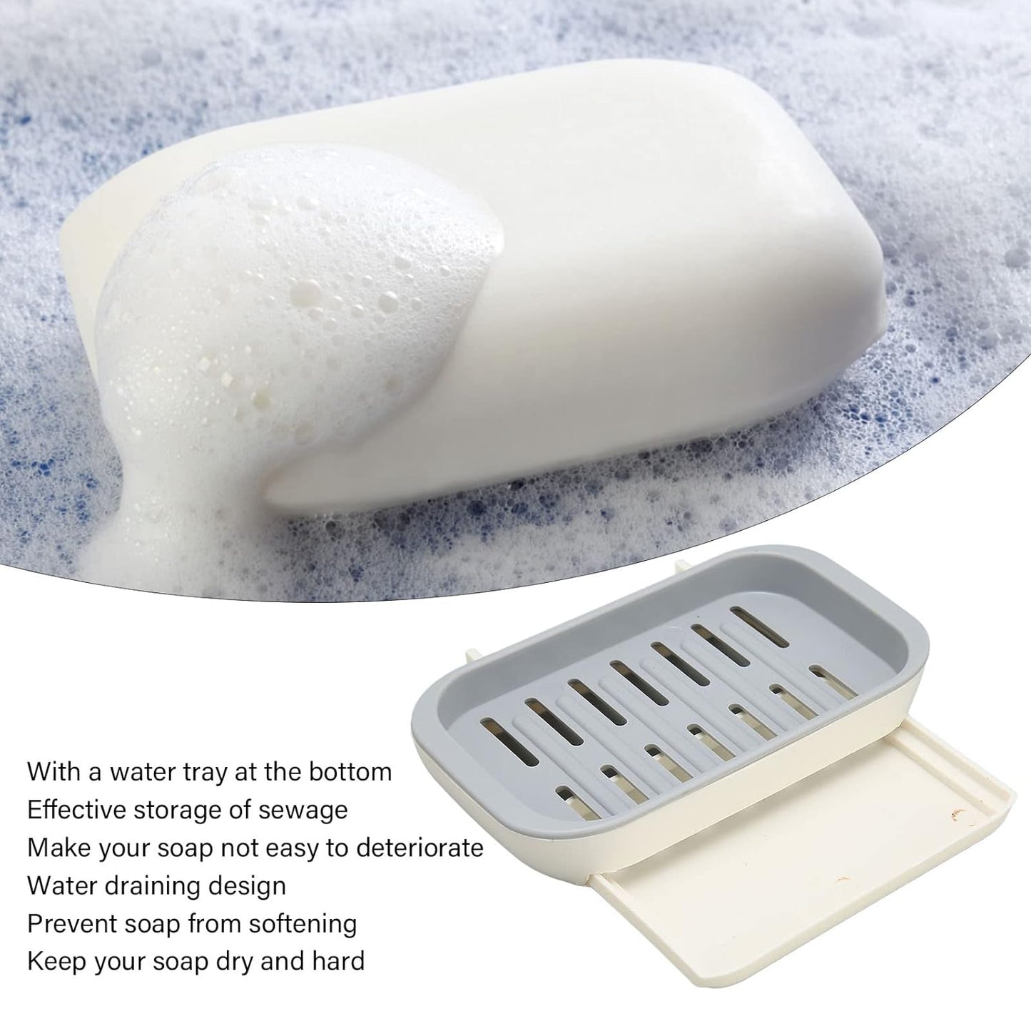 Bathroom Soap Holder, Soap Dish Container, Soap Case for Water Draining, Soap Holder Tray with Adhesive Sticker - Springkart 