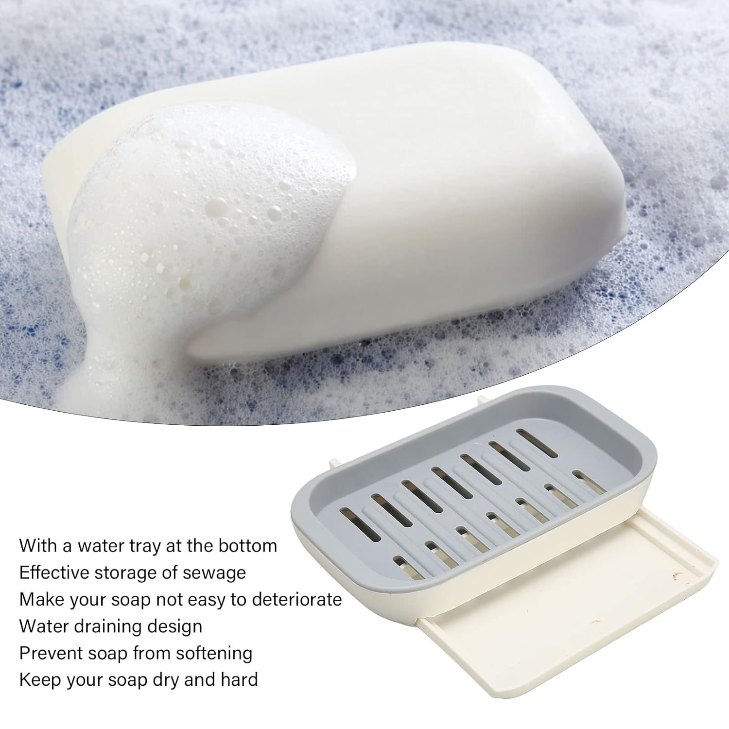 Bathroom Soap Holder, Soap Dish Container, Soap Case for Water Draining, Soap Holder Tray with Adhesive Sticker - Springkart 