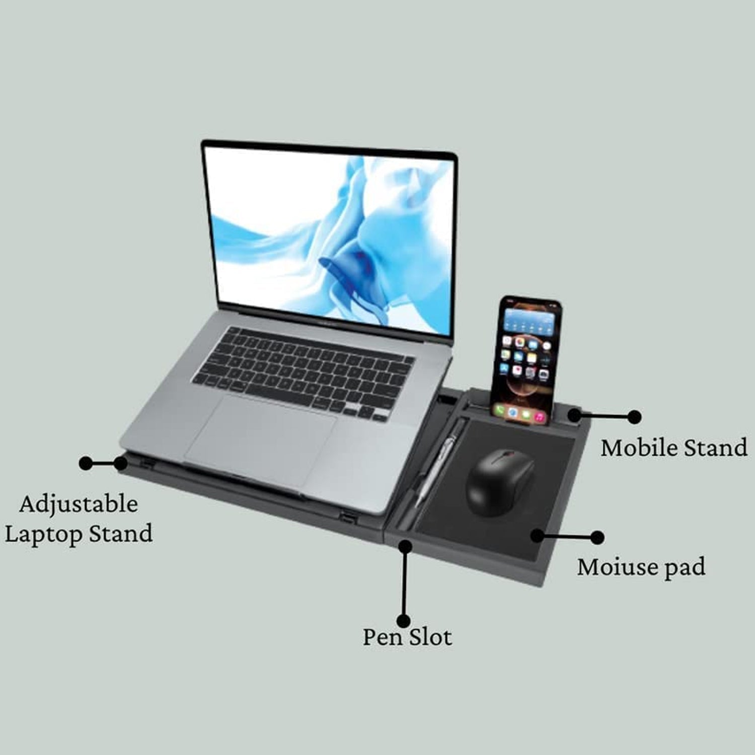 Laptop Stand Suitable Portable Foldable Compatible with MacBook Notebook Tablet Tray Desk Table Book with Free Phone Stand - Springkart 