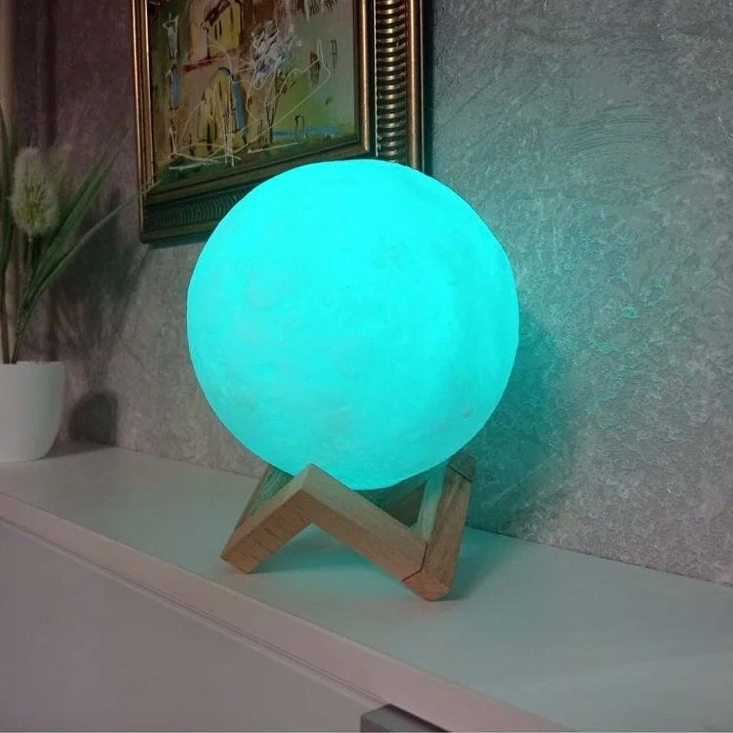 Moon Night Lamp Blue Color with Plastic Stand (15 x12 Cm / 1 Pc) - Springkart 