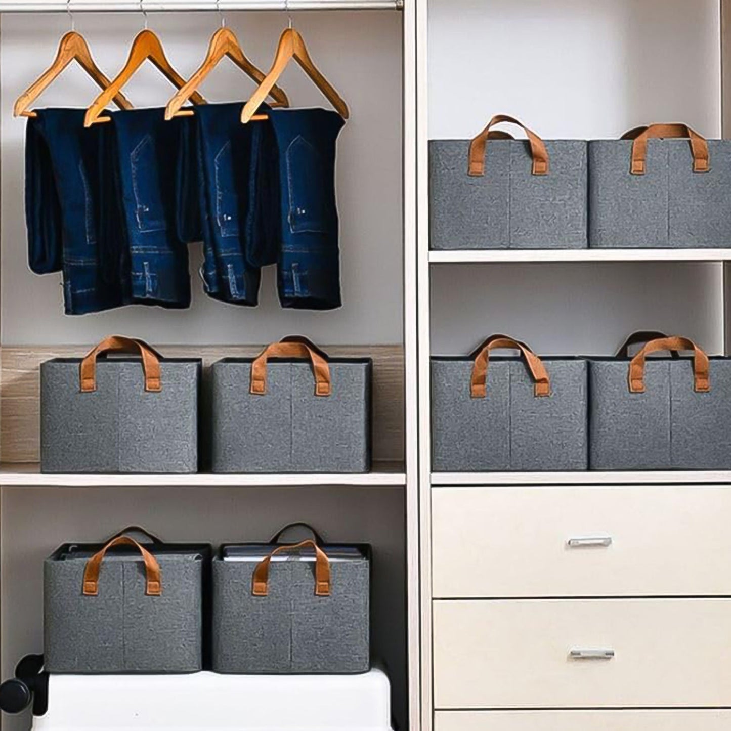 Cloth storage baskets, closet storage bins, Canvas Fabric Storage Basket for shelves, basket organizers for shelf, storage bins for clothes (48×27 Cm) - Springkart 